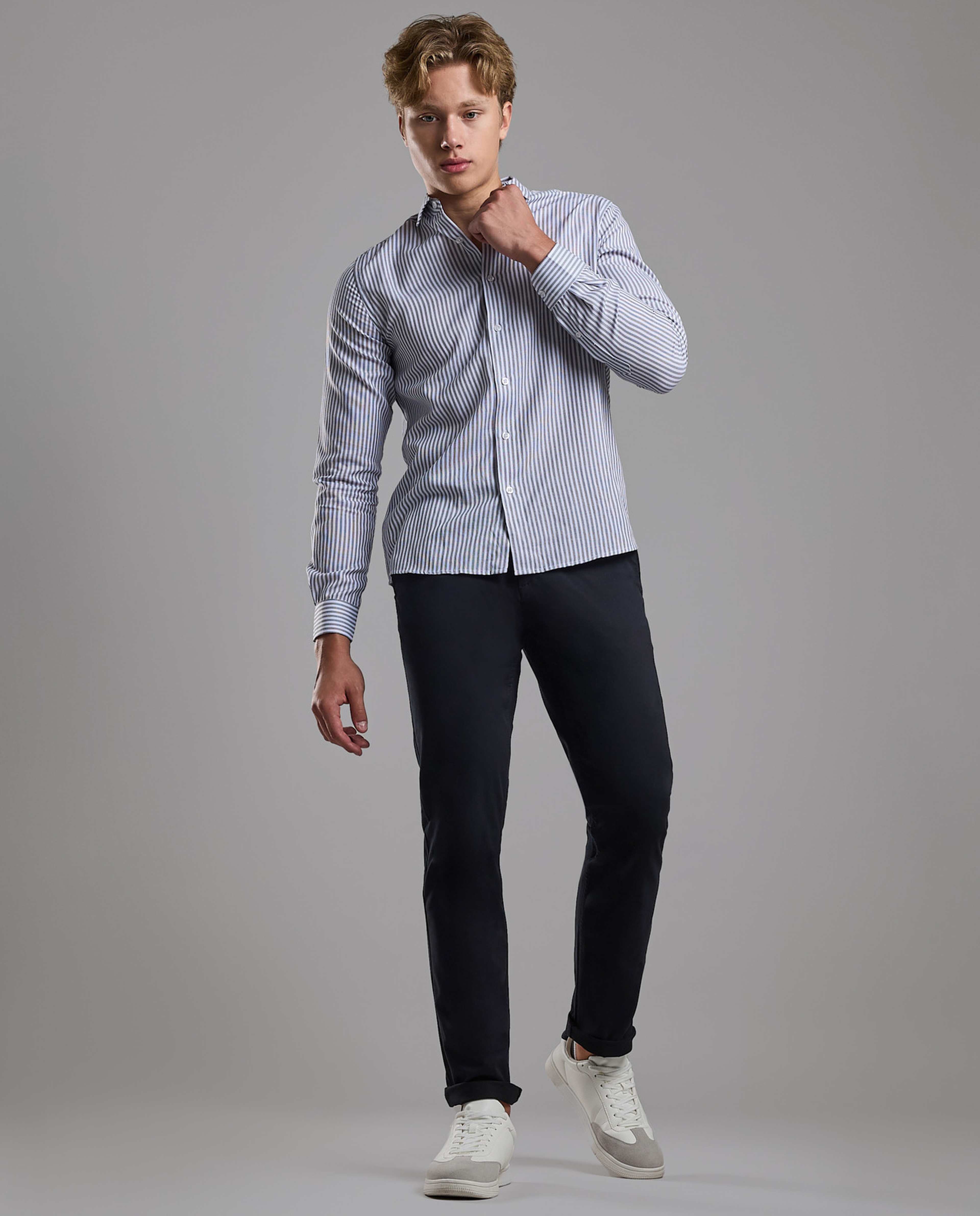 Solid Relaxed Fit Pants with Button Closure