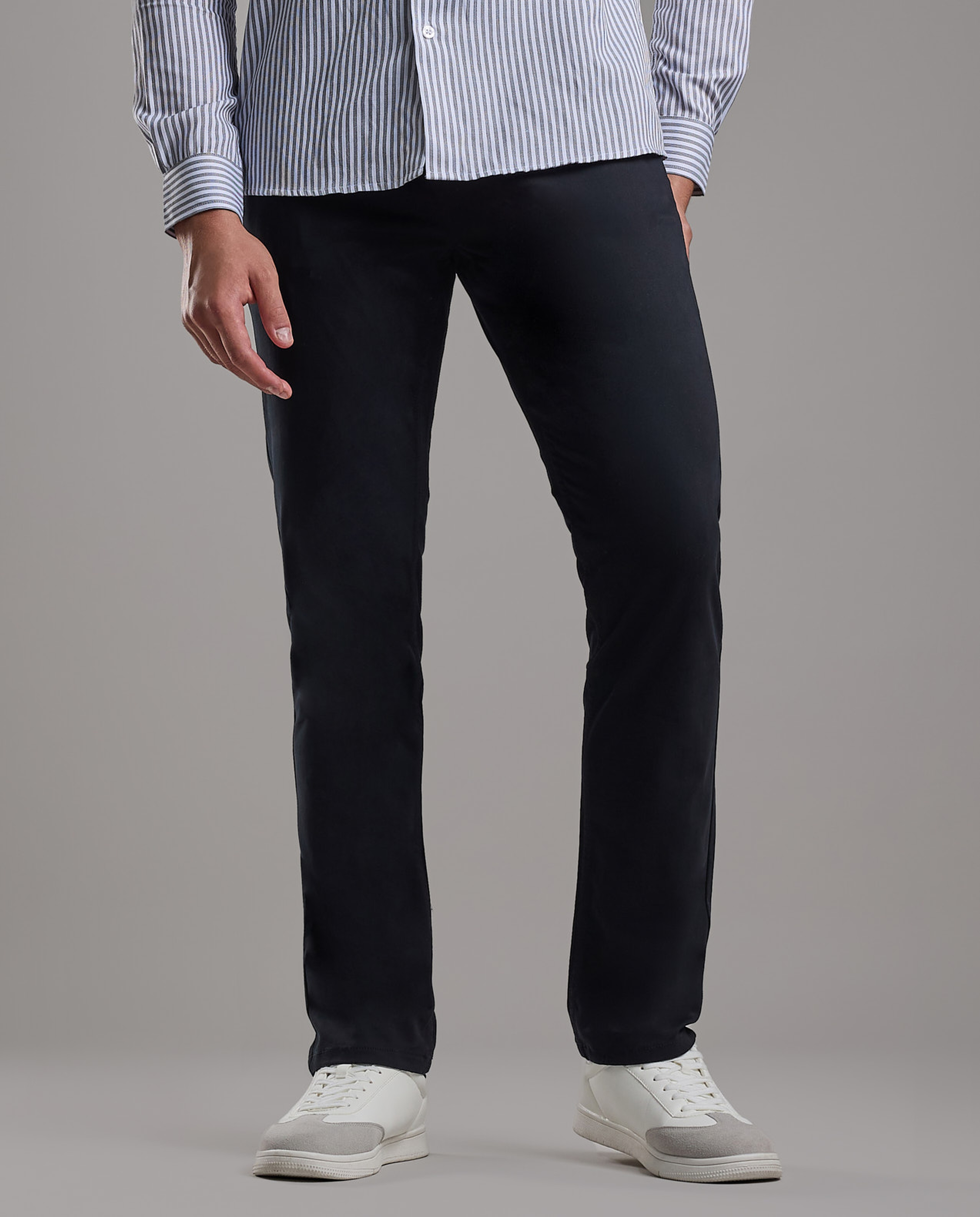 Solid Relaxed Fit Pants with Button Closure