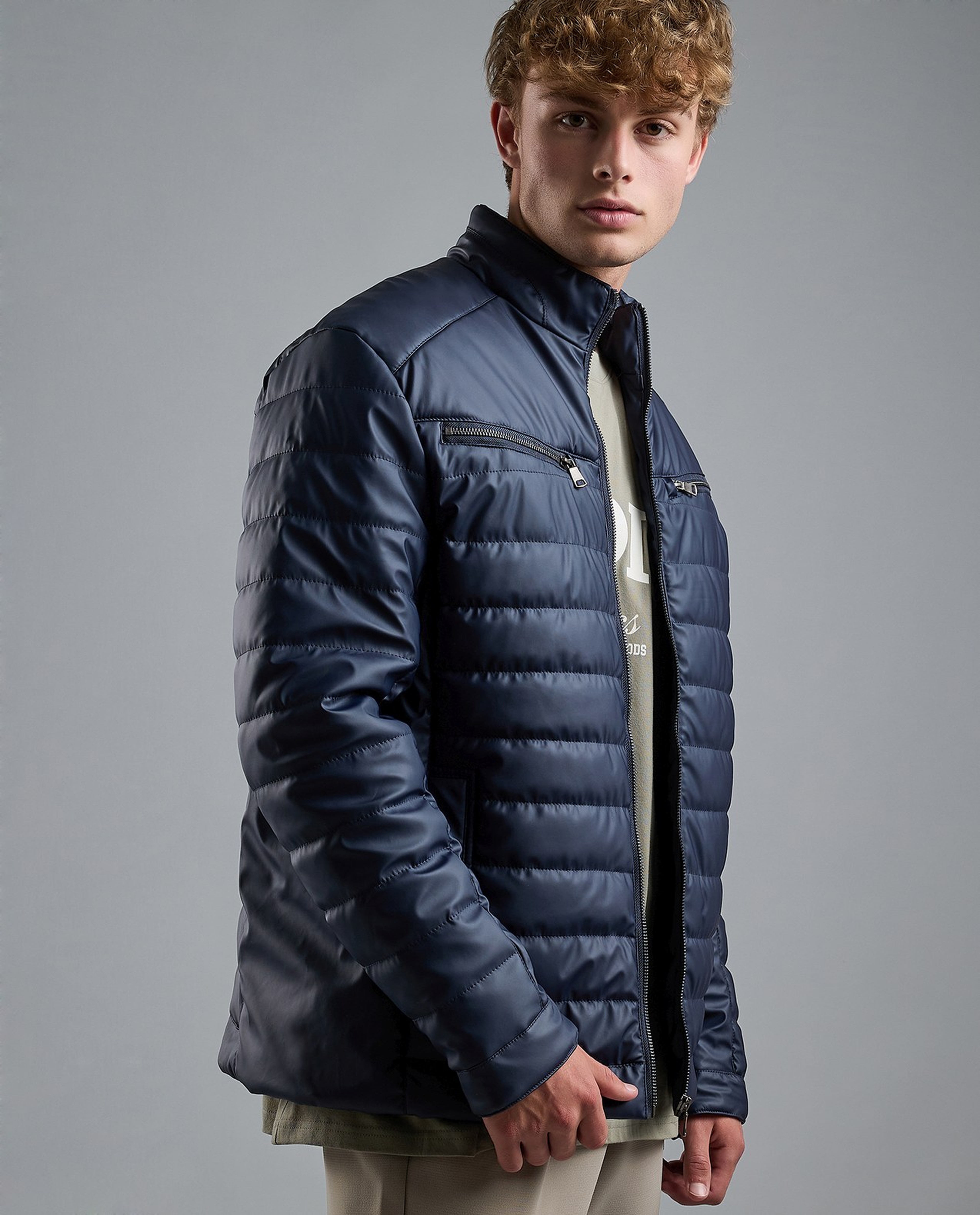 Quilted Puffer Jacket with Zipper Closure