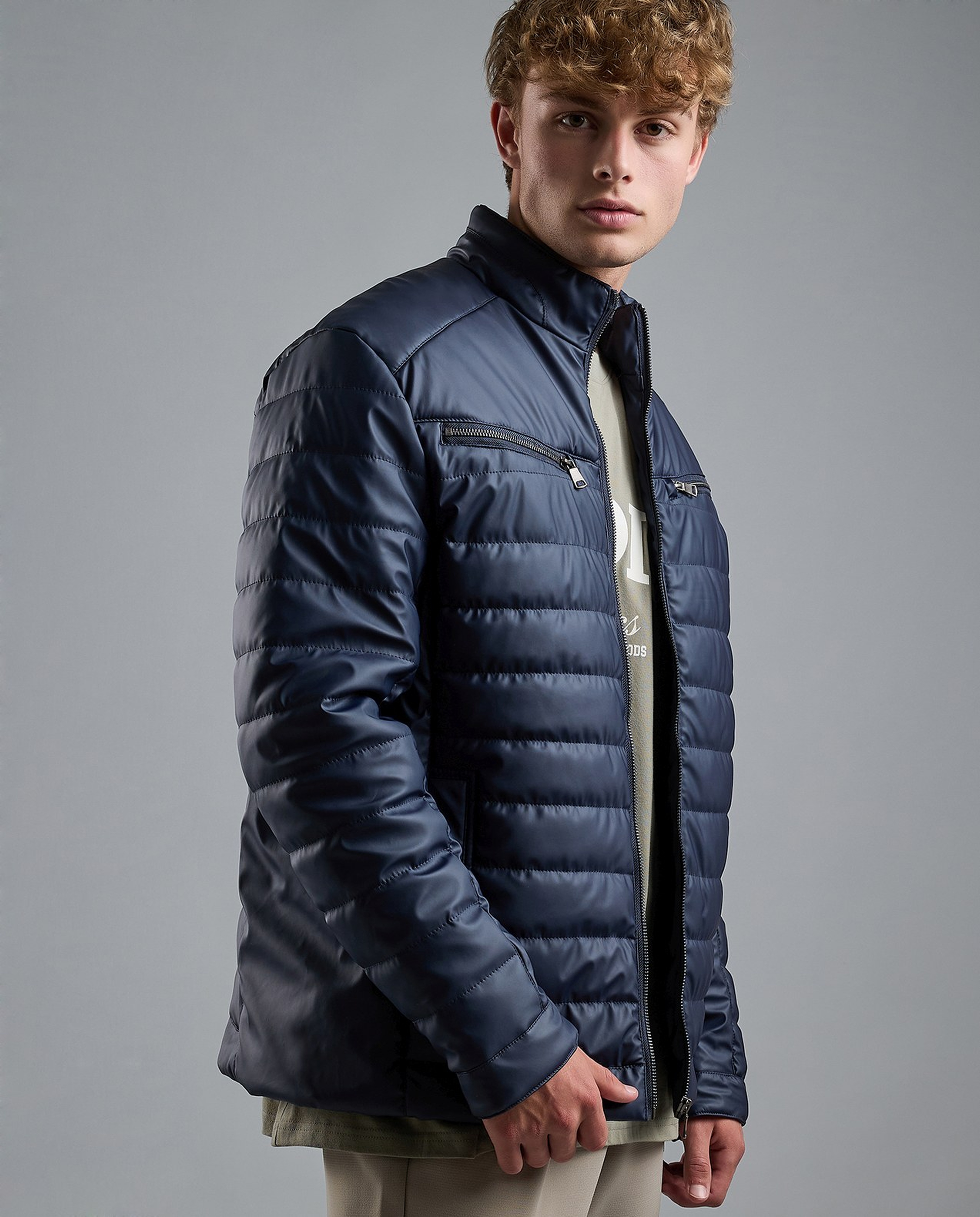 Quilted Puffer Jacket with Zipper Closure