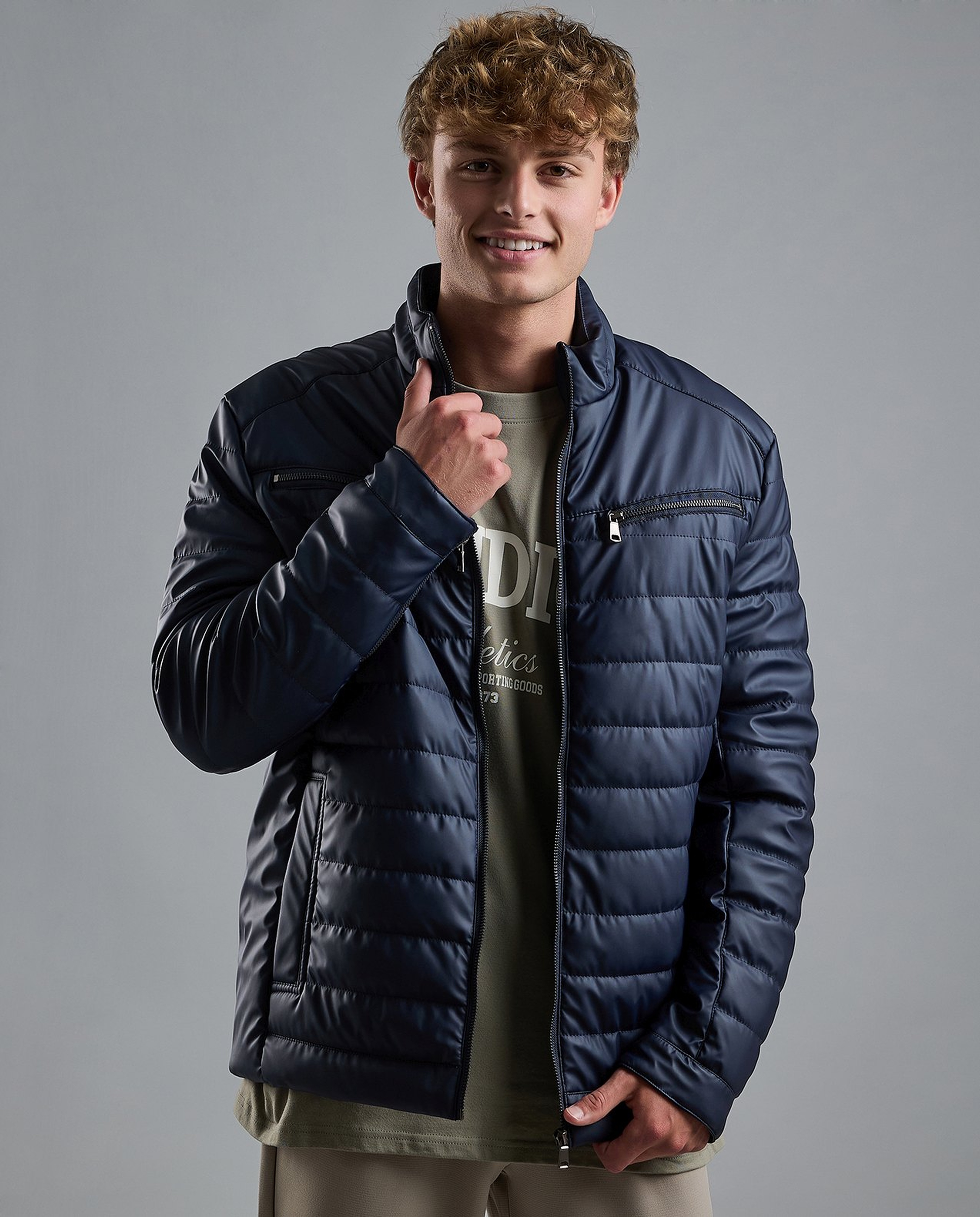 Quilted Puffer Jacket with Zipper Closure