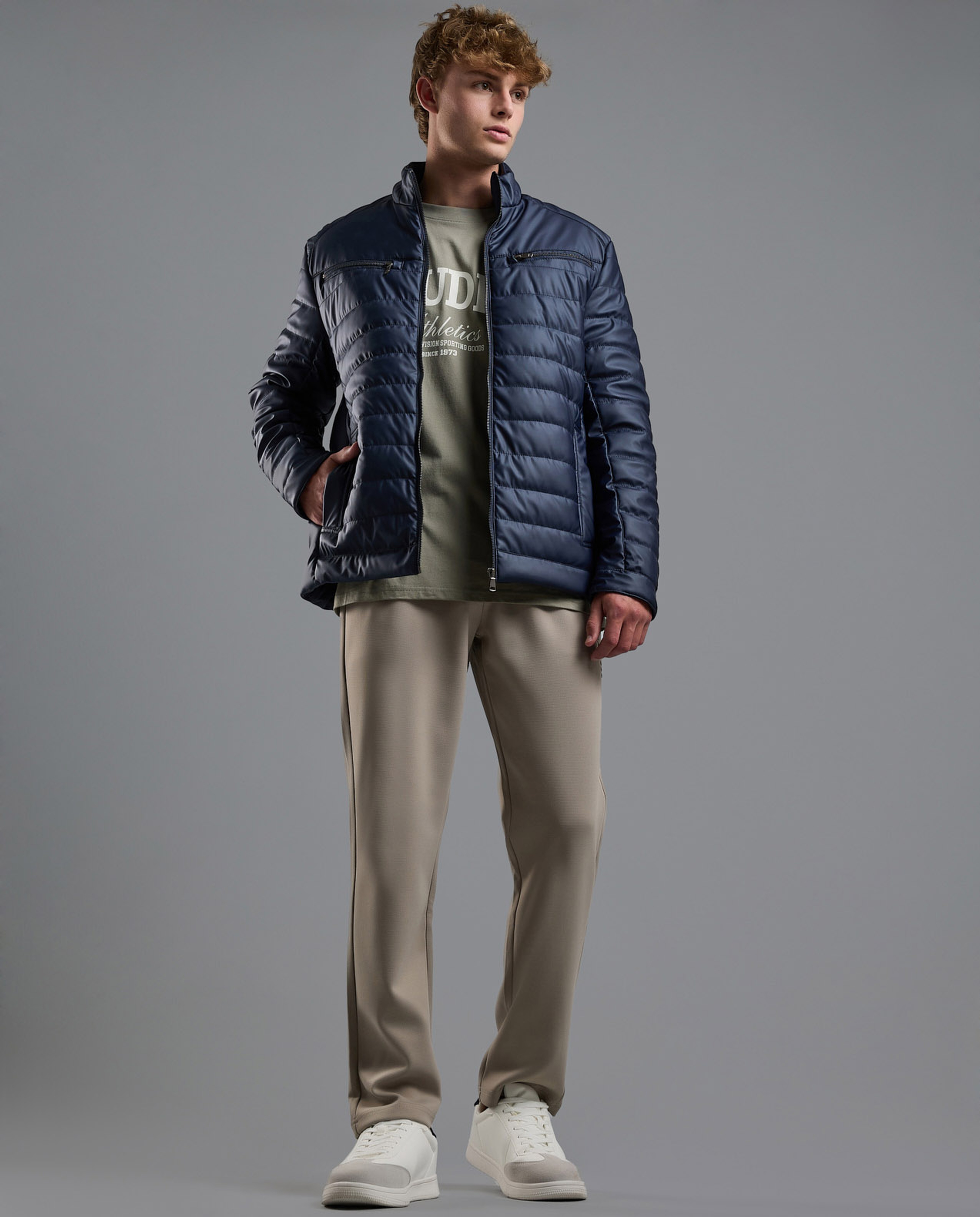 Quilted Puffer Jacket with Zipper Closure