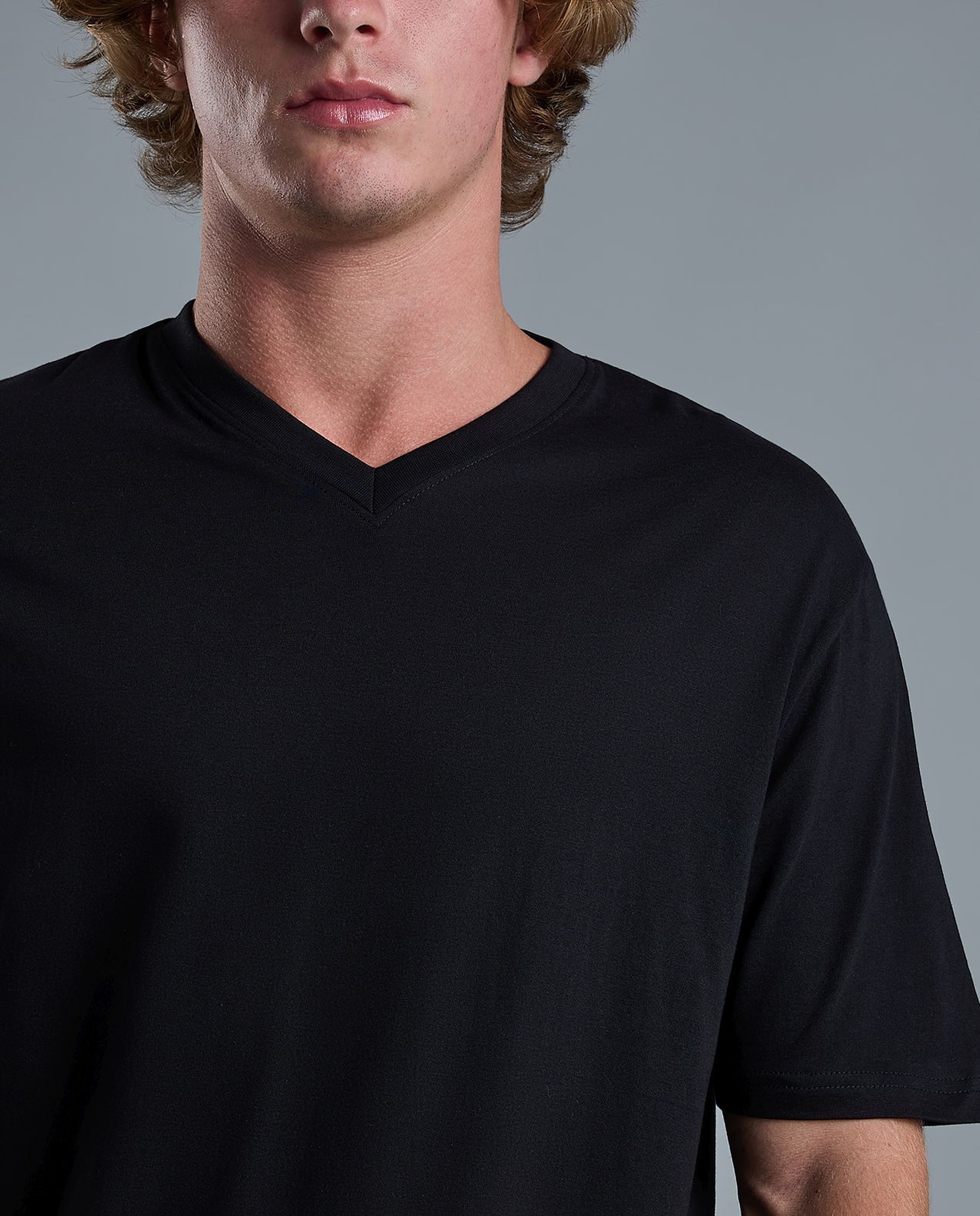 Solid T-Shirt with V-Neck and Short Sleeves