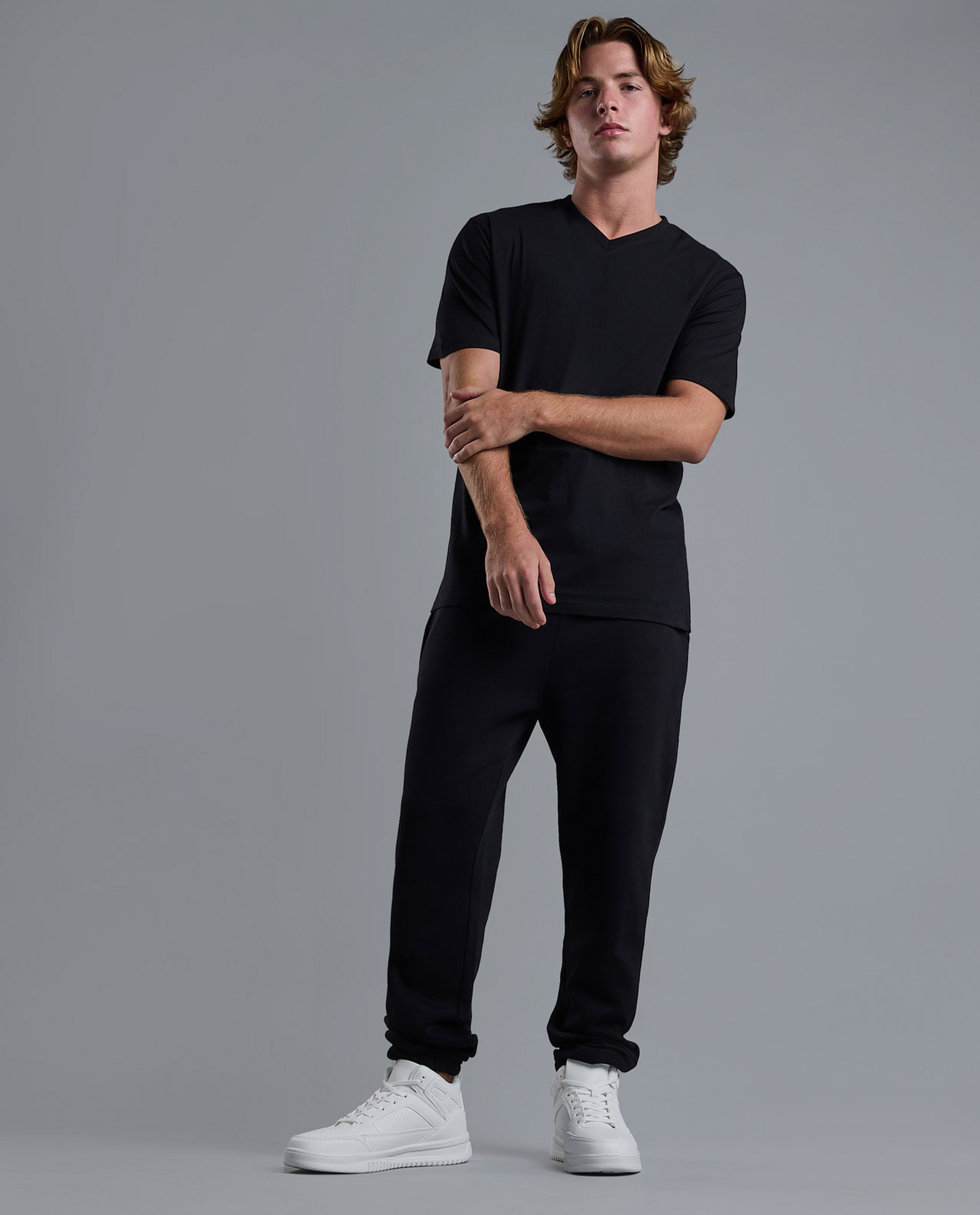 Solid T-Shirt with V-Neck and Short Sleeves