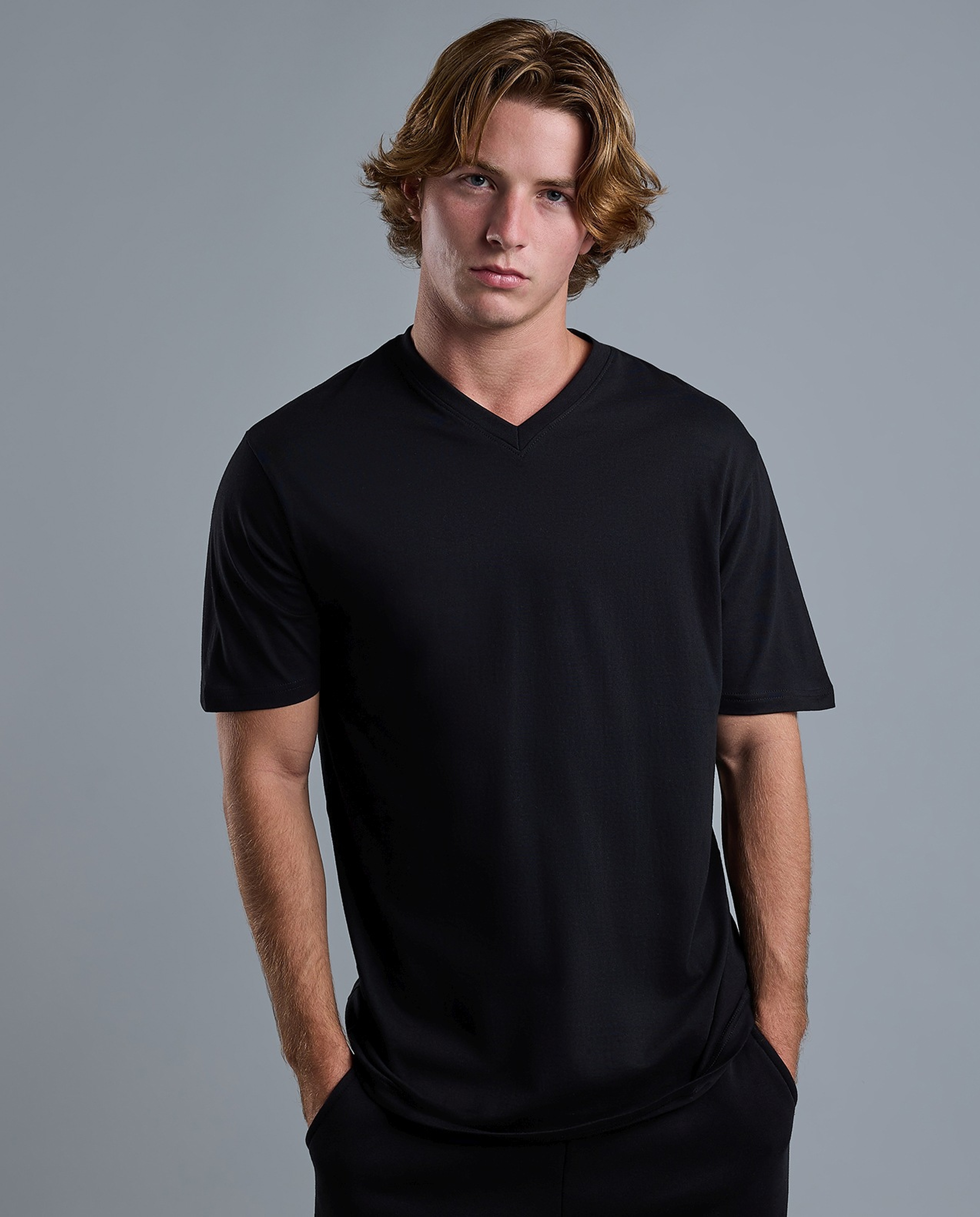 Solid T-Shirt with V-Neck and Short Sleeves