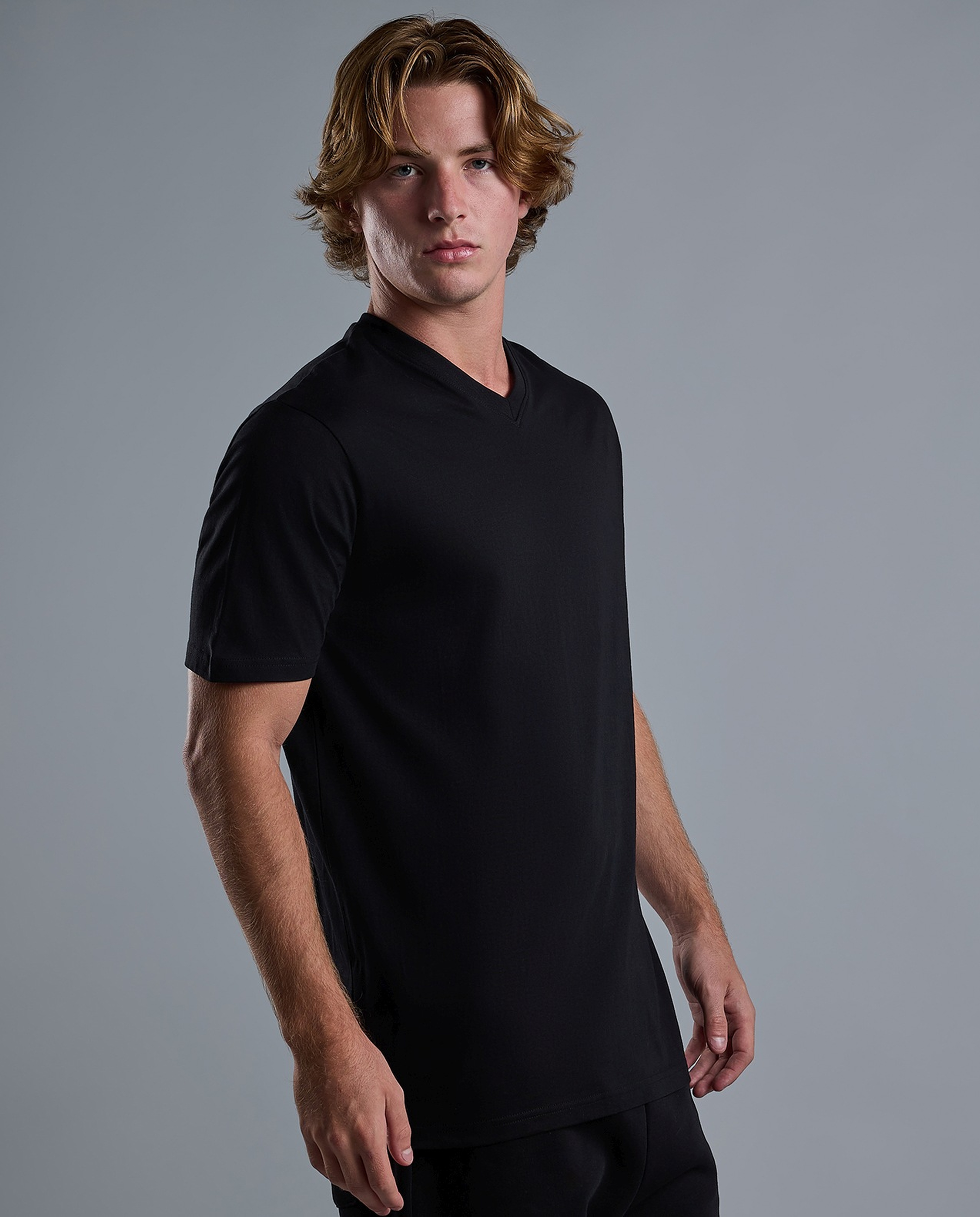 Solid T-Shirt with V-Neck and Short Sleeves