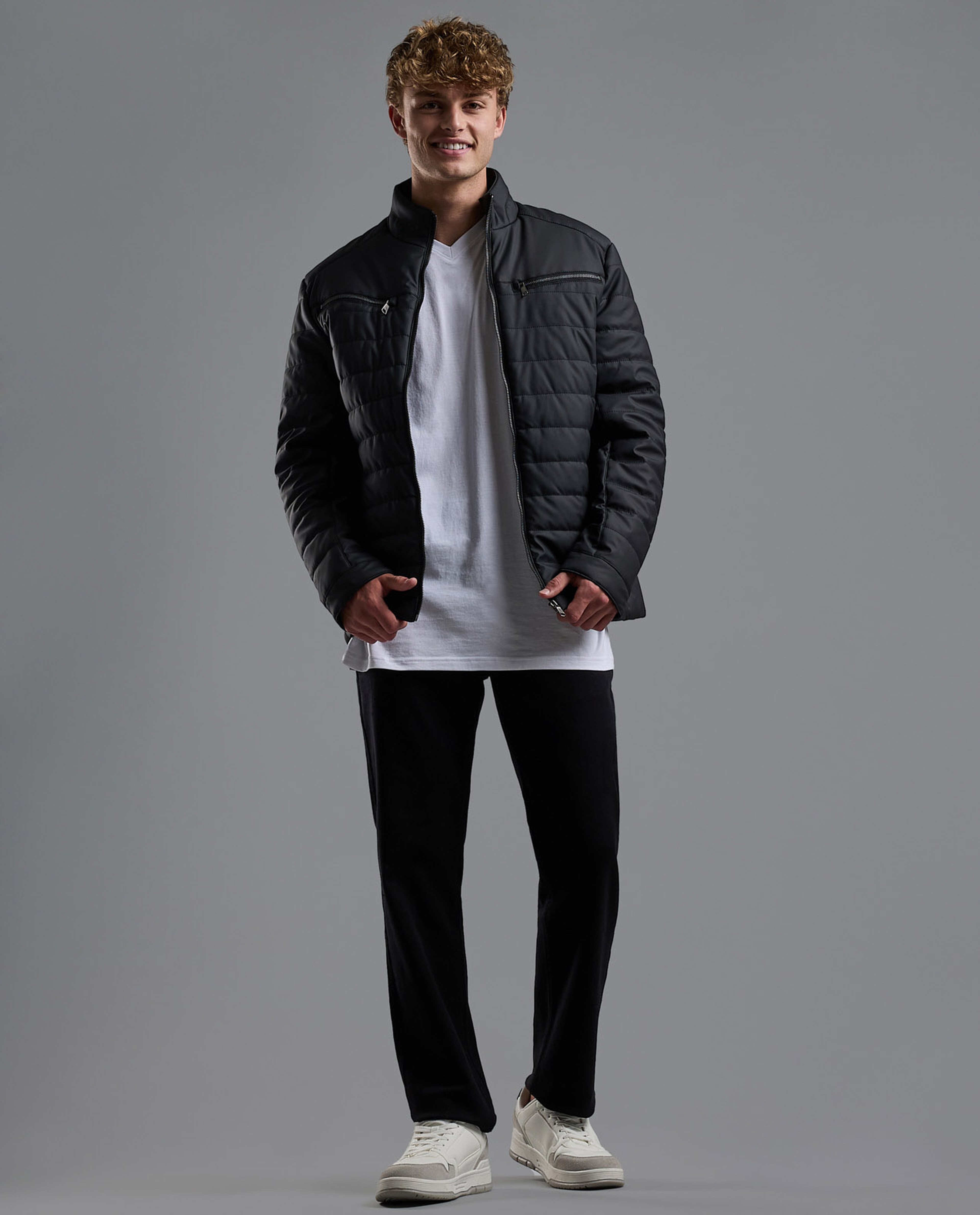 Quilted Puffer Jacket with Zipper Closure