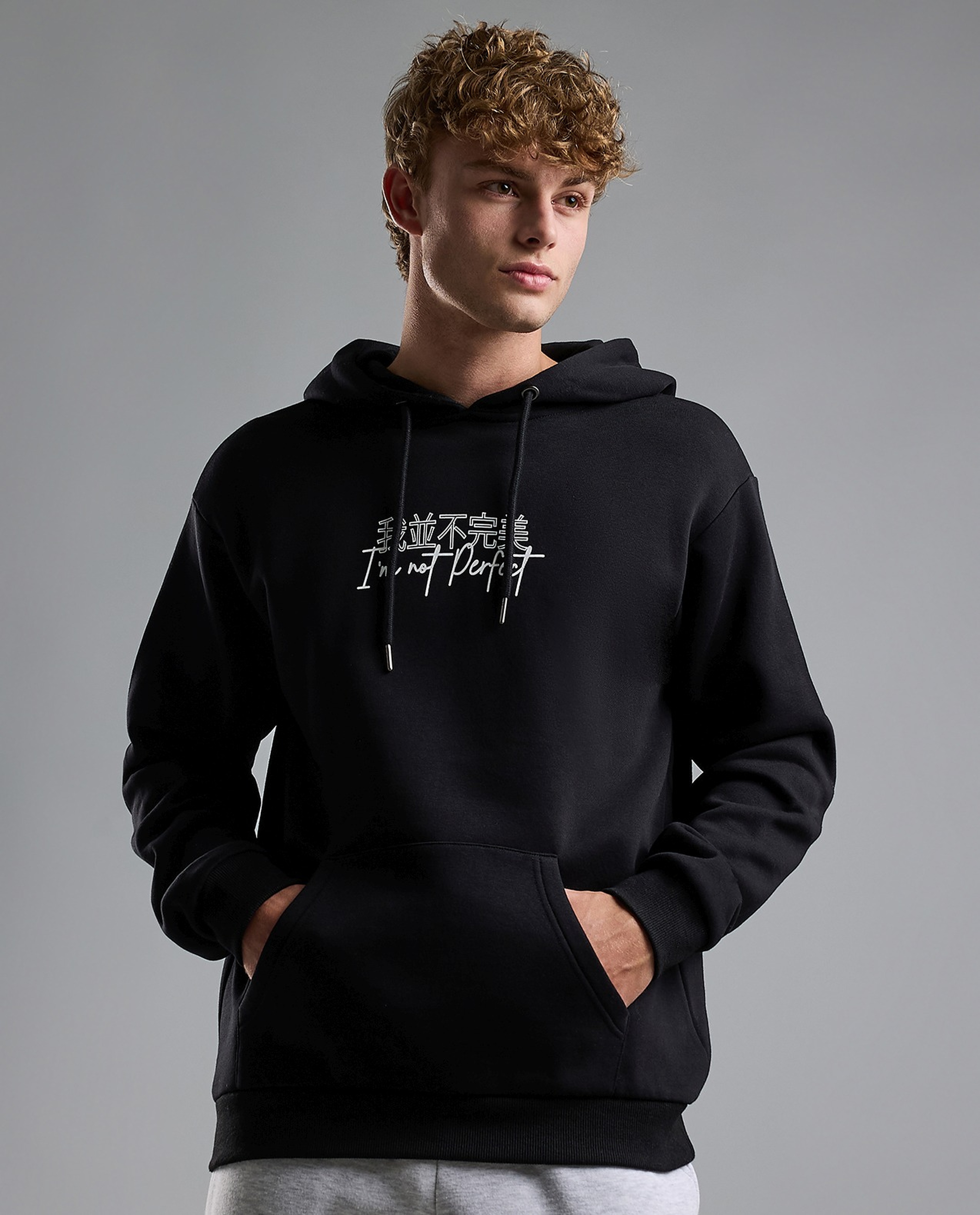 Typography Print Hooded Jacket with Zipper Closure