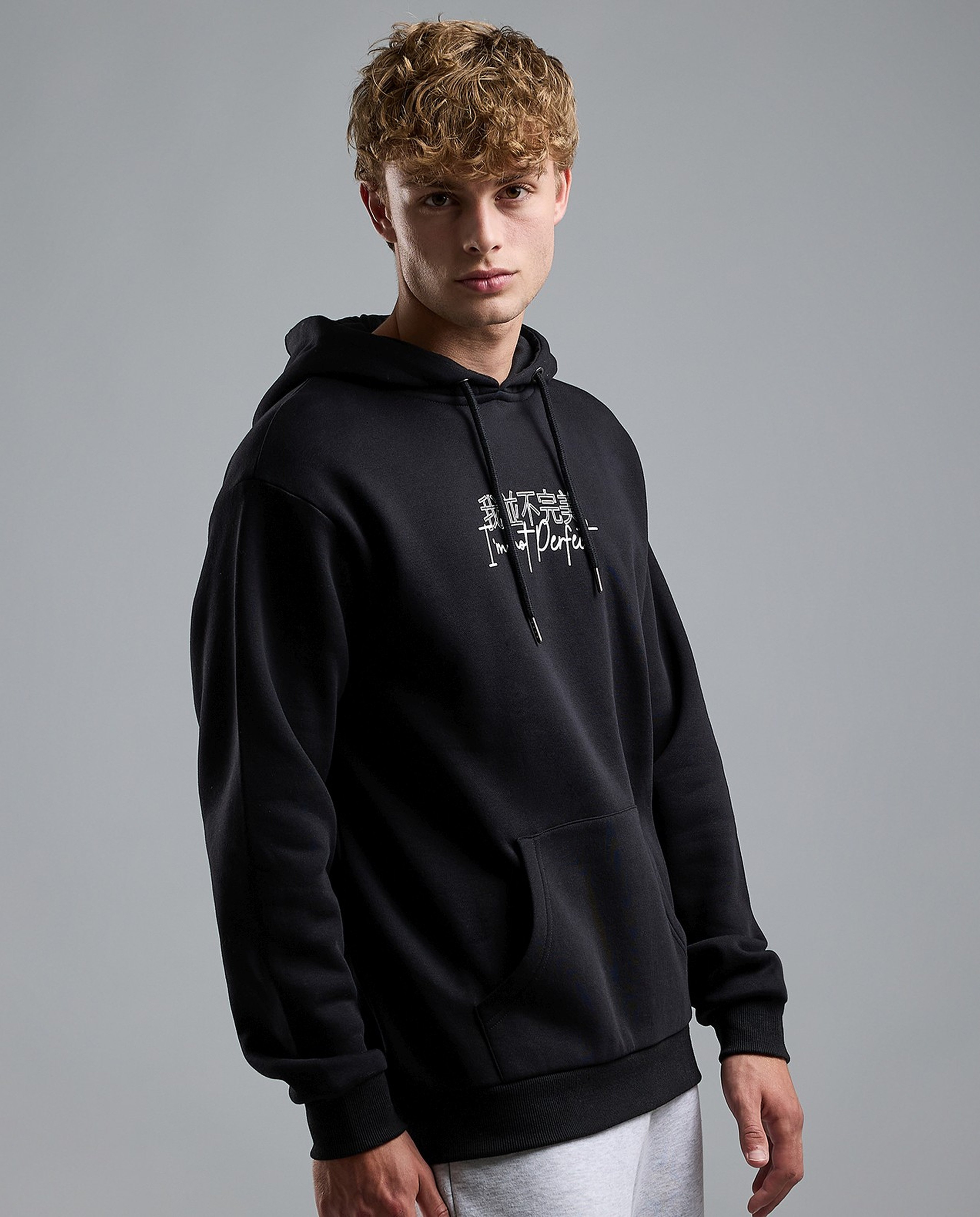 Typography Print Hooded Jacket with Zipper Closure