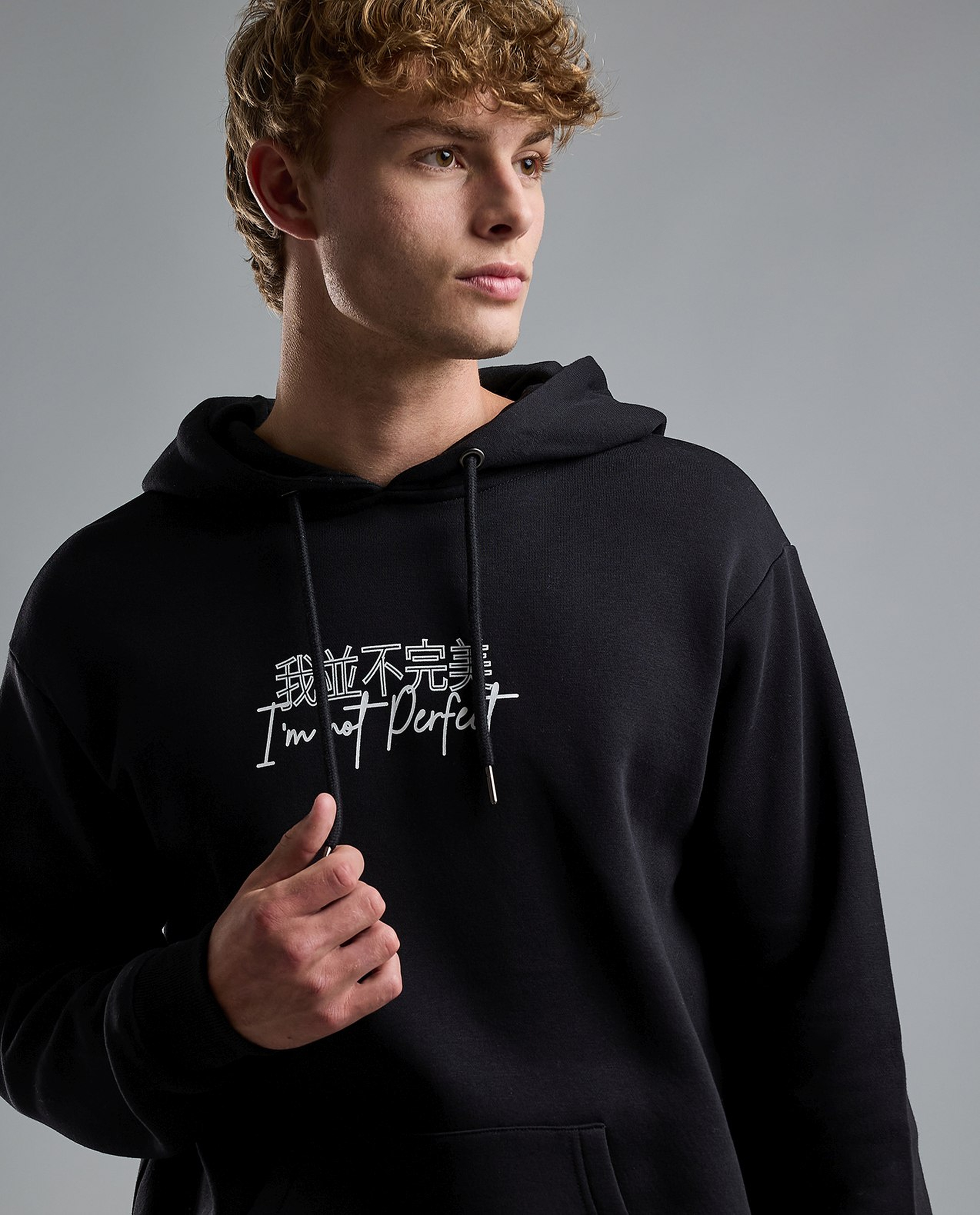 Typography Print Hooded Jacket with Zipper Closure