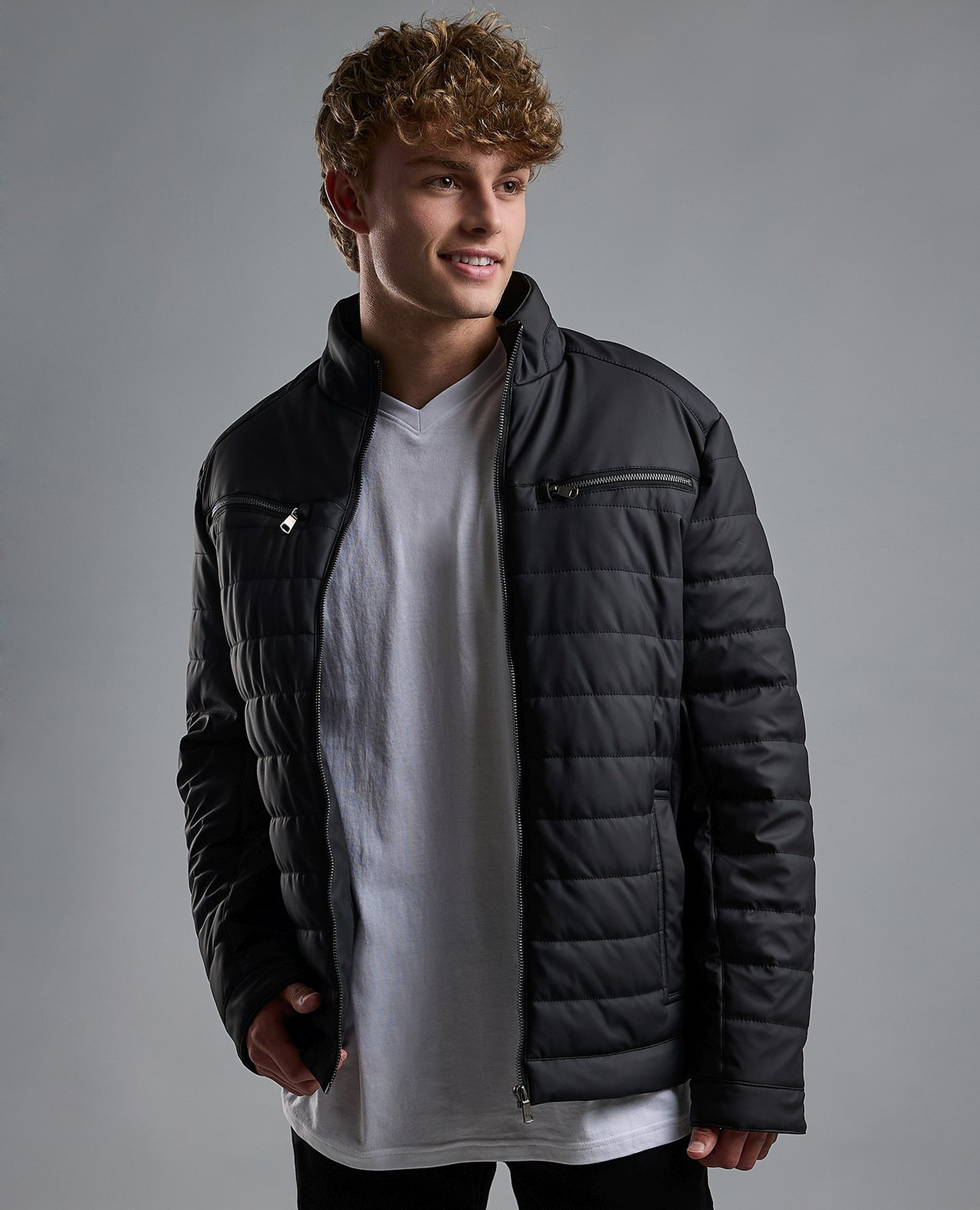 Quilted Puffer Jacket with Zipper Closure