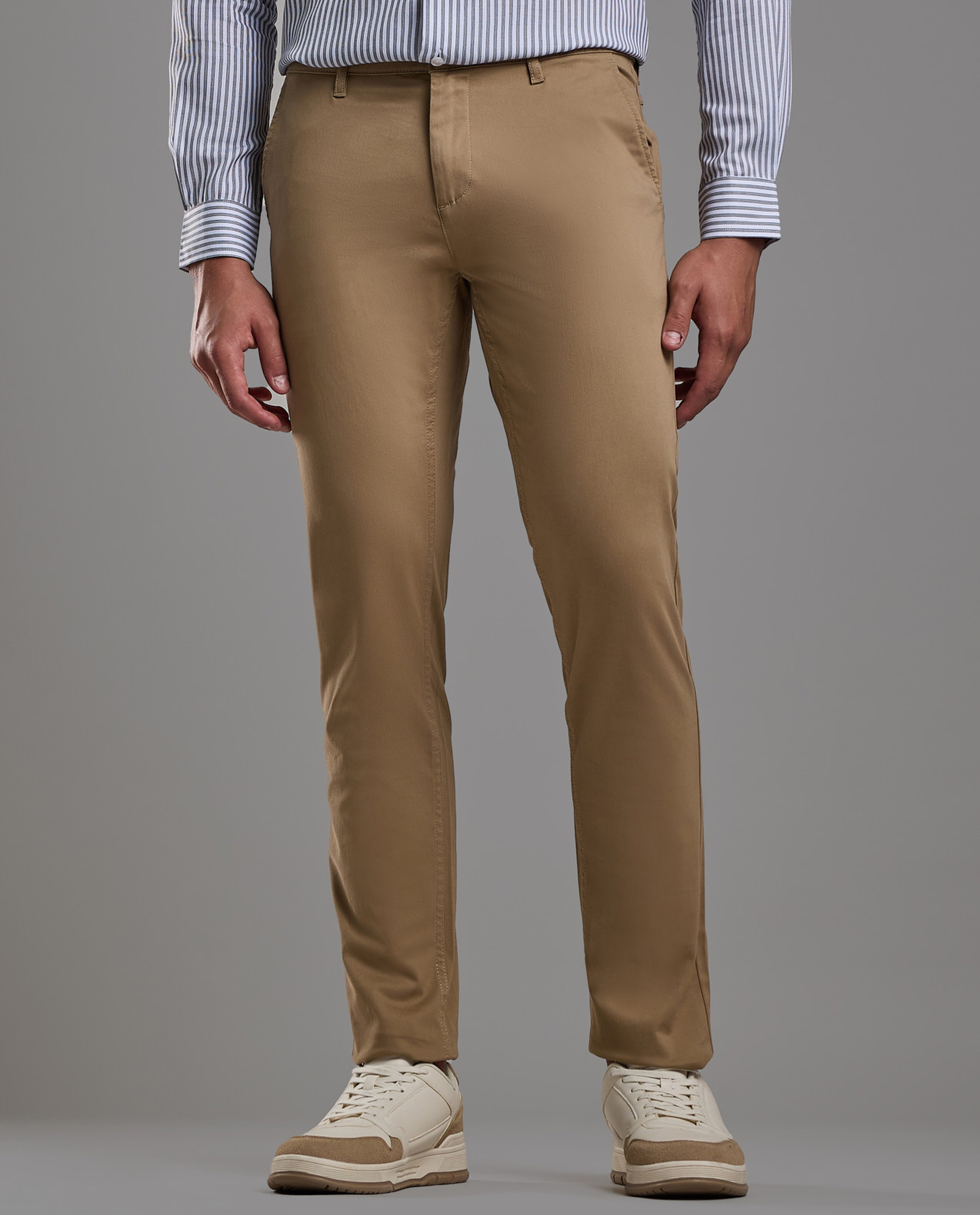 Solid Slim Fit Pants with Button Closure
