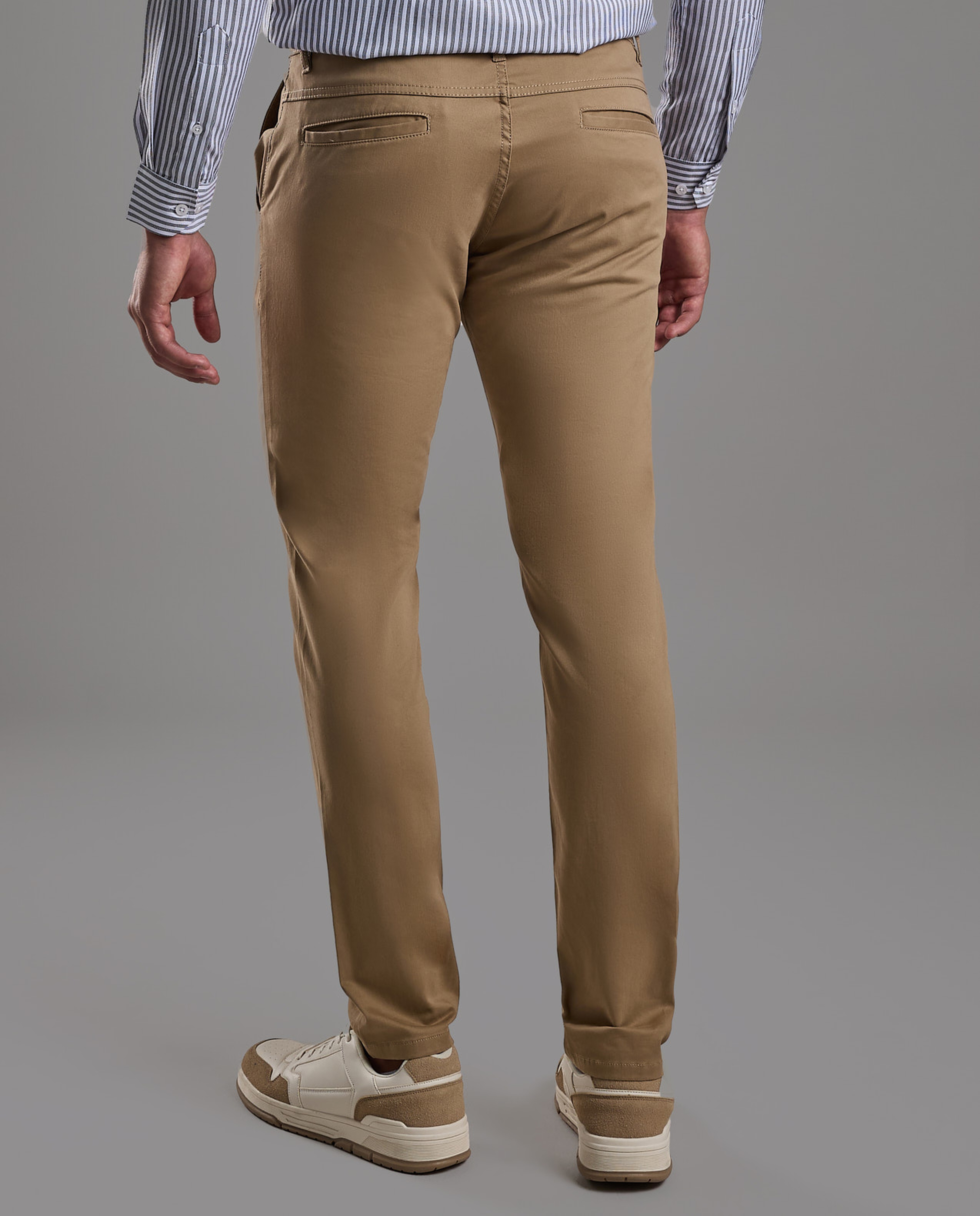 Solid Slim Fit Pants with Button Closure
