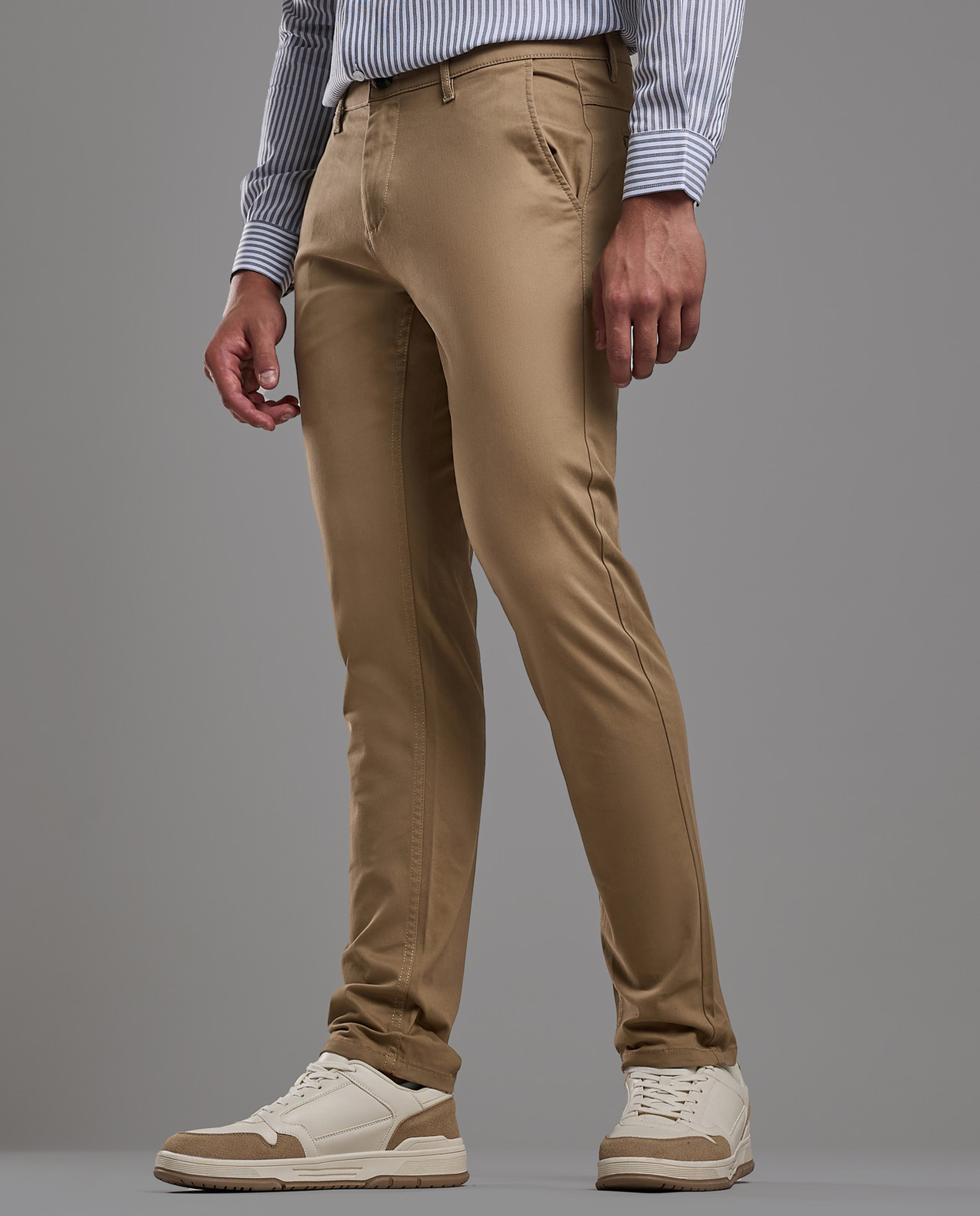 Solid Slim Fit Pants with Button Closure