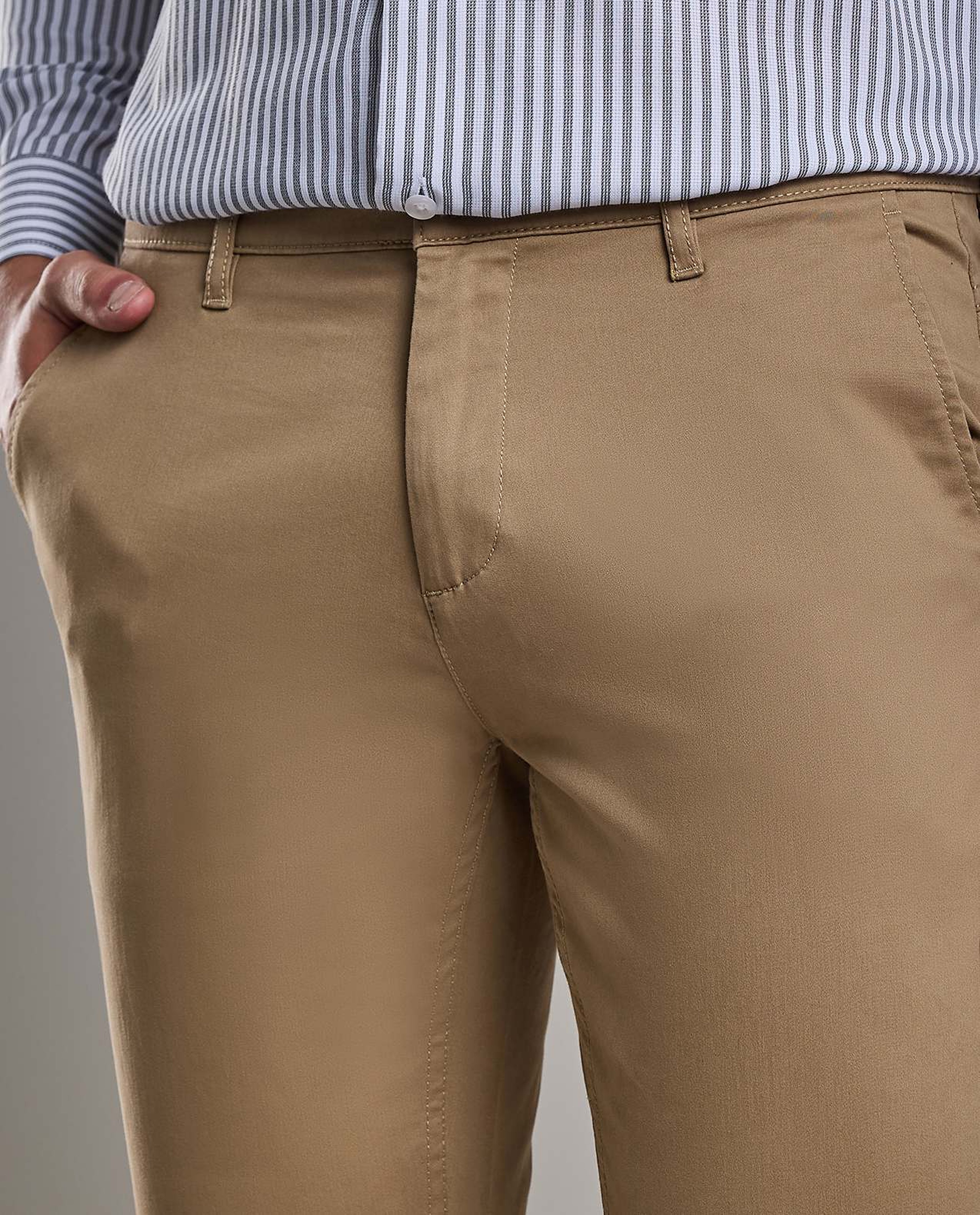 Solid Slim Fit Pants with Button Closure