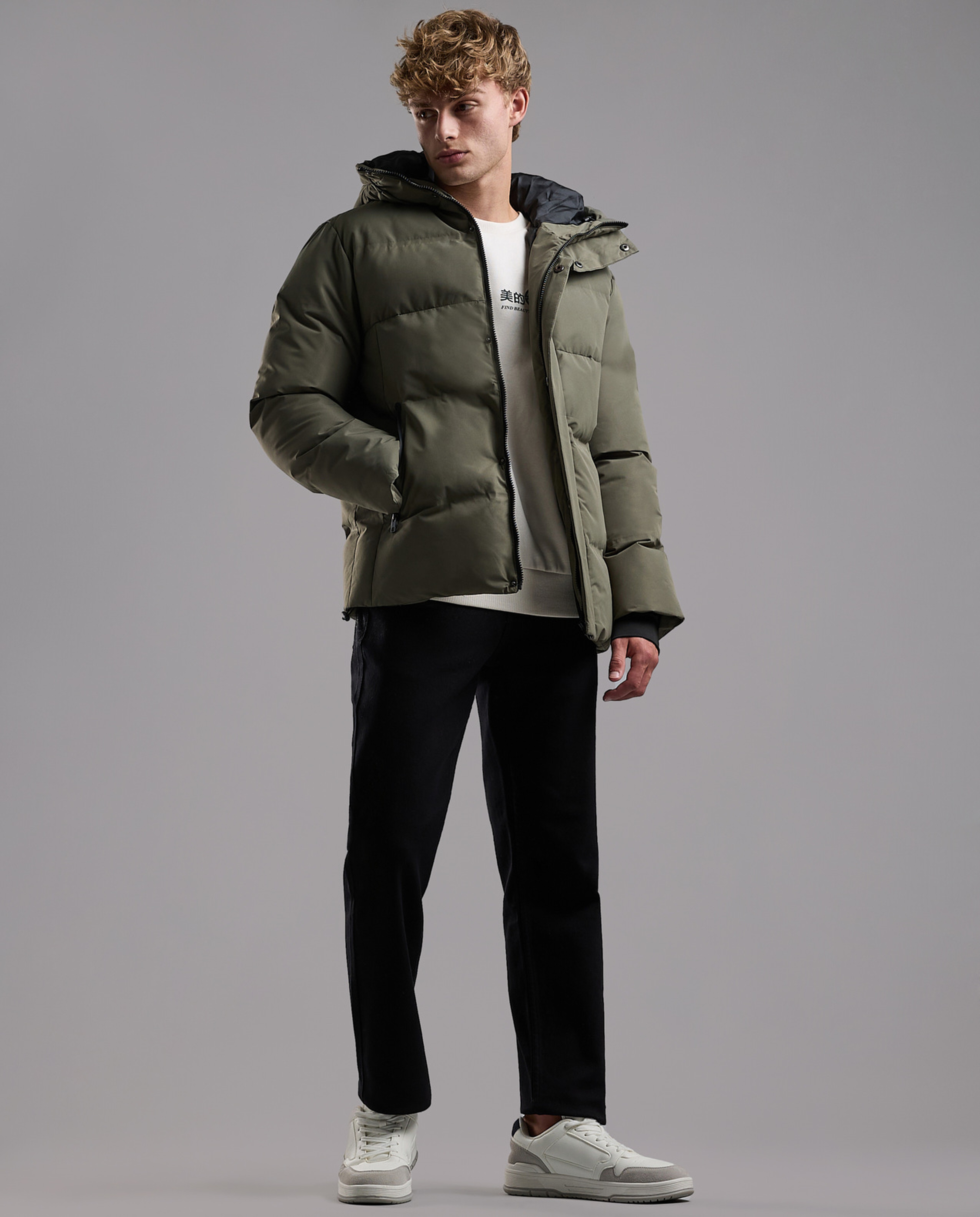 Quilted Hooded Puffer Jacket with Zipper Closure