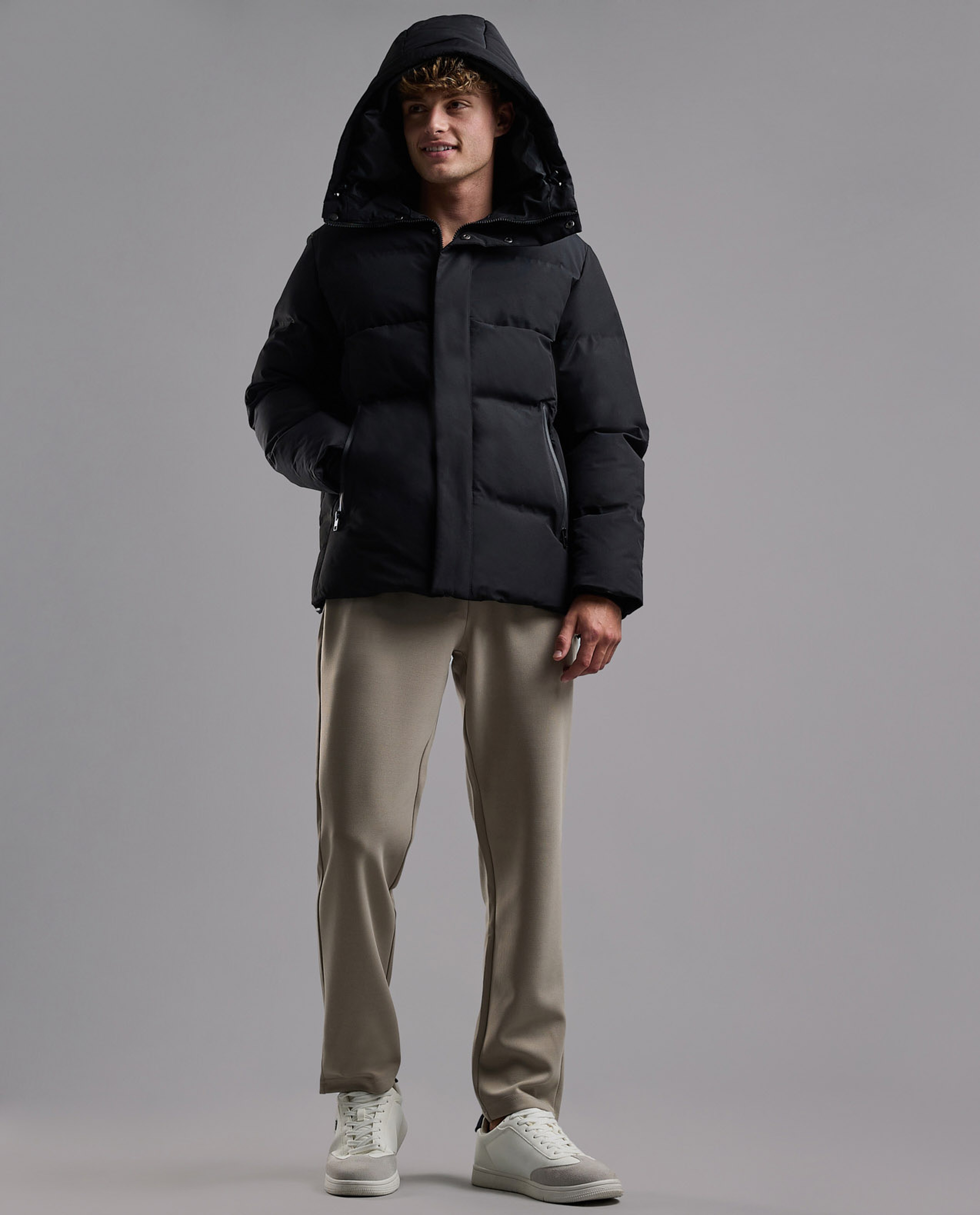 Quilted Hooded Puffer Jacket with Zipper Closure