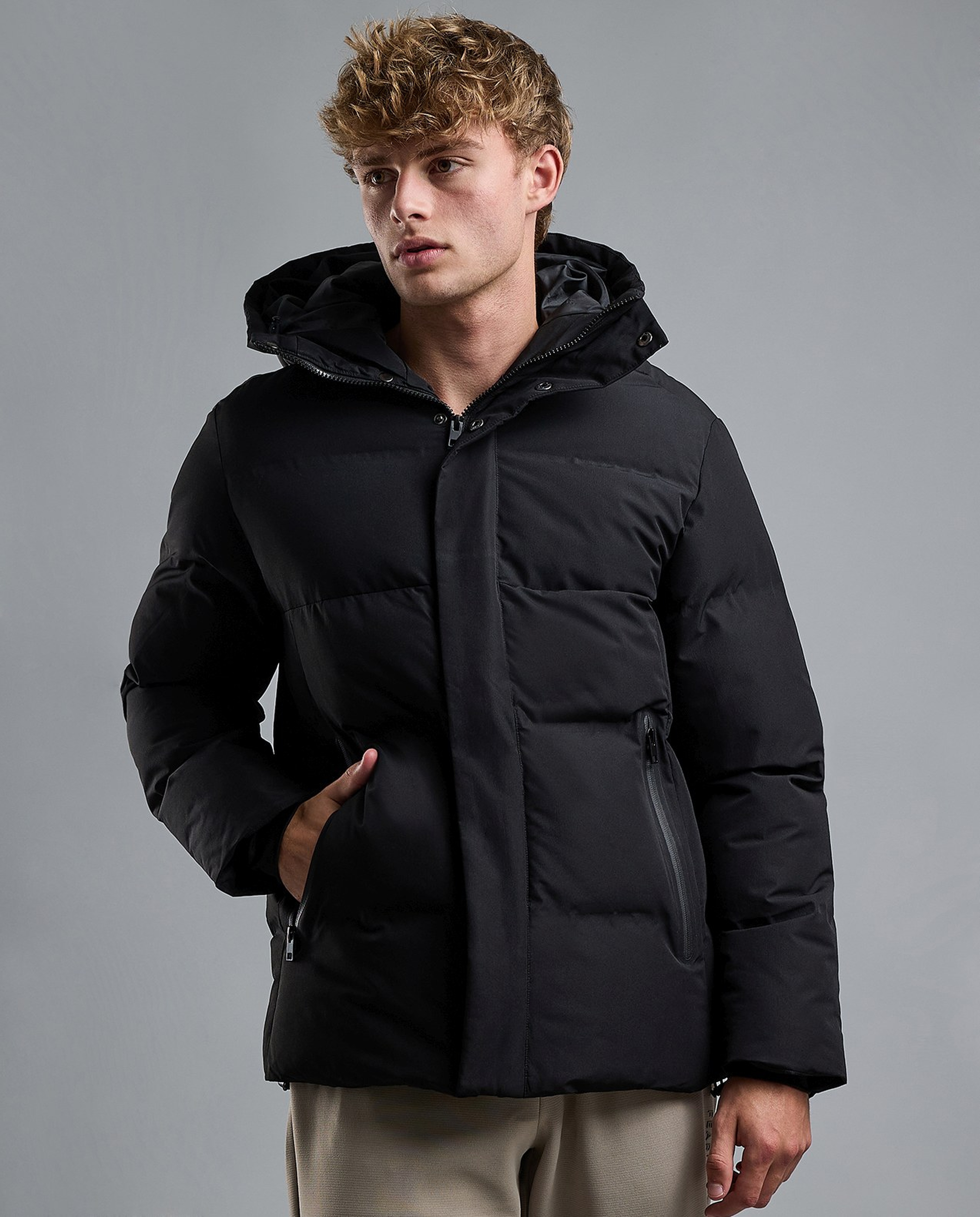 Quilted Hooded Puffer Jacket with Zipper Closure