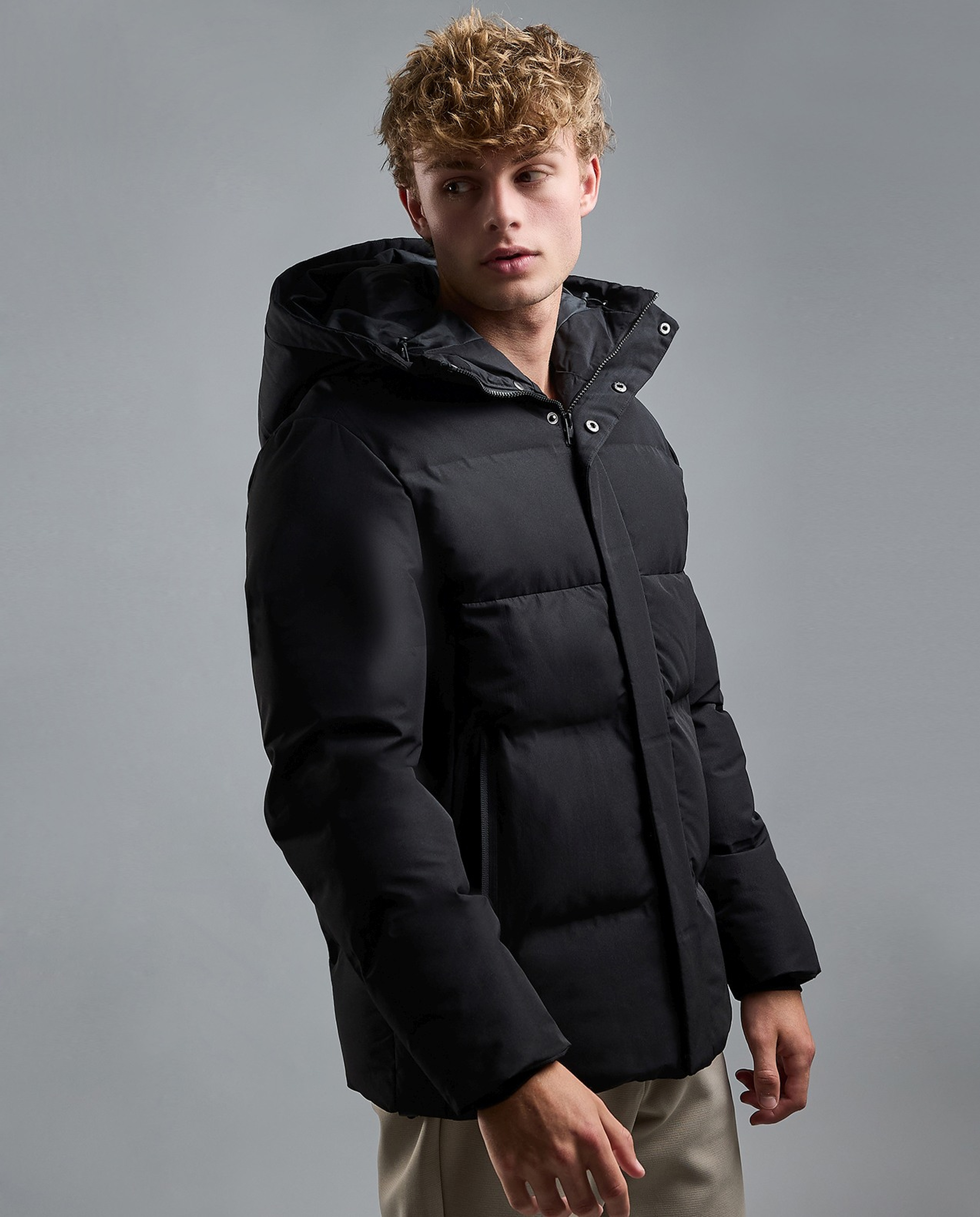 Quilted Hooded Puffer Jacket with Zipper Closure
