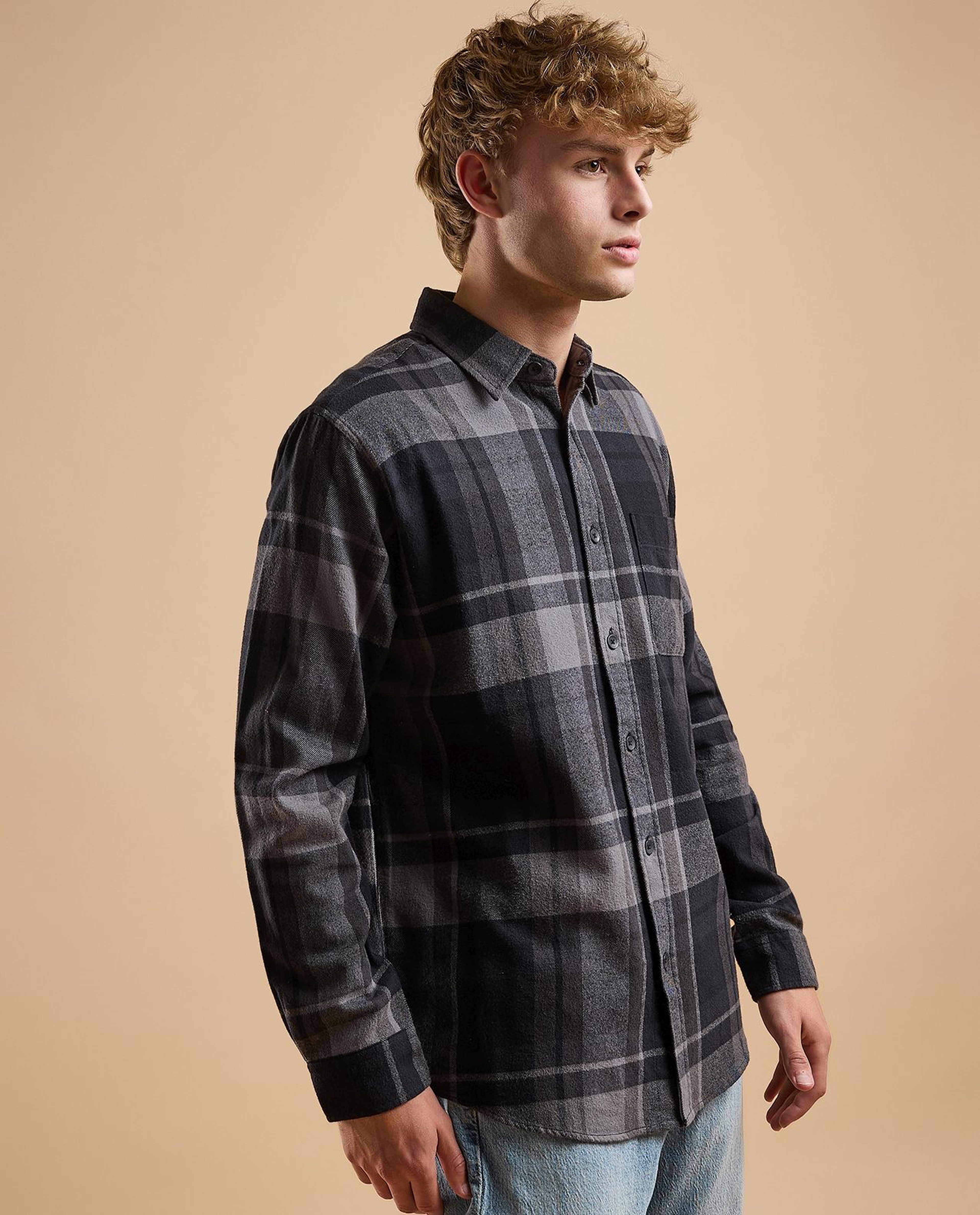 Plaid Shirt with Classic Collar and Long Sleeves