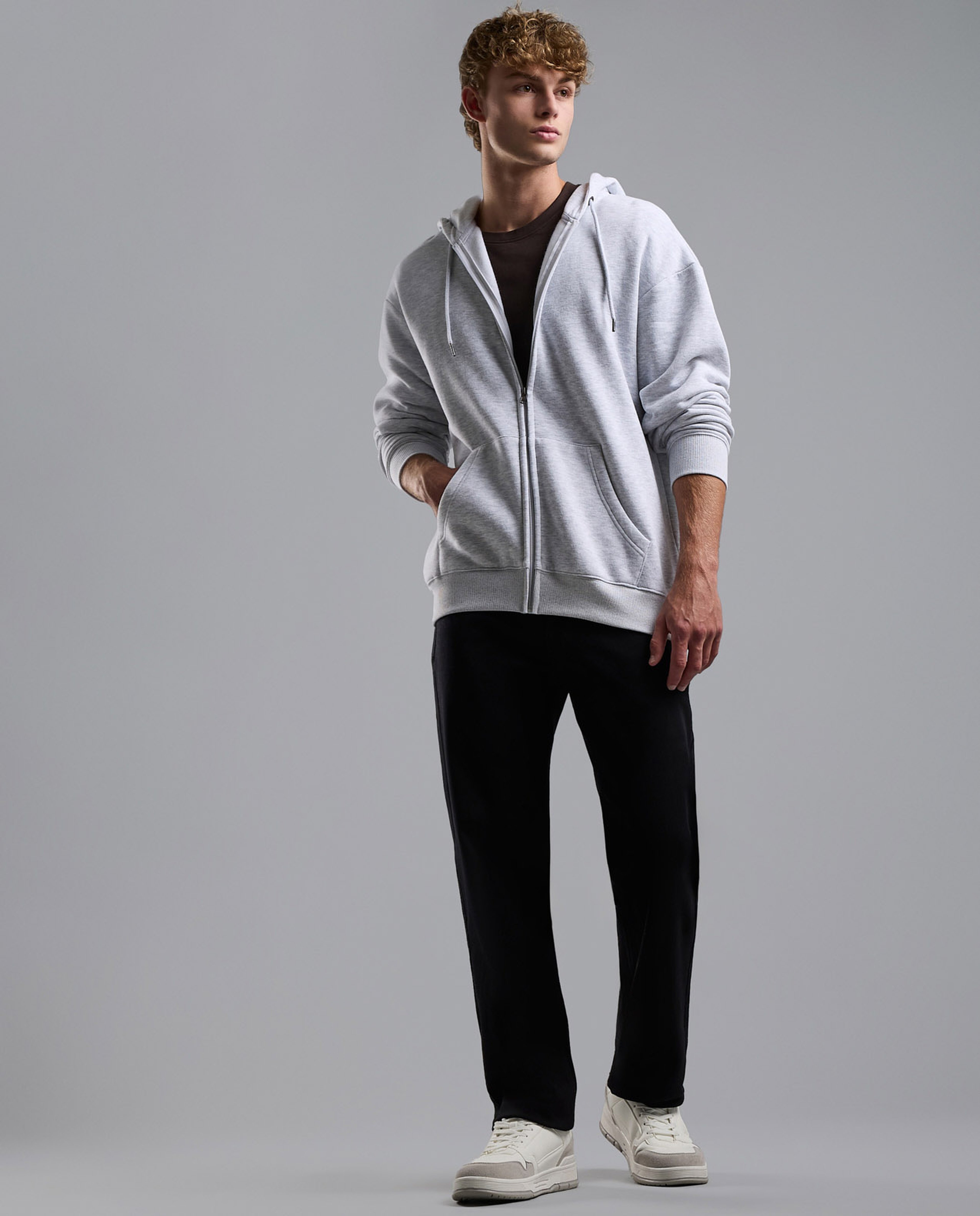 Solid Hooded Jacket with Zipper Closure