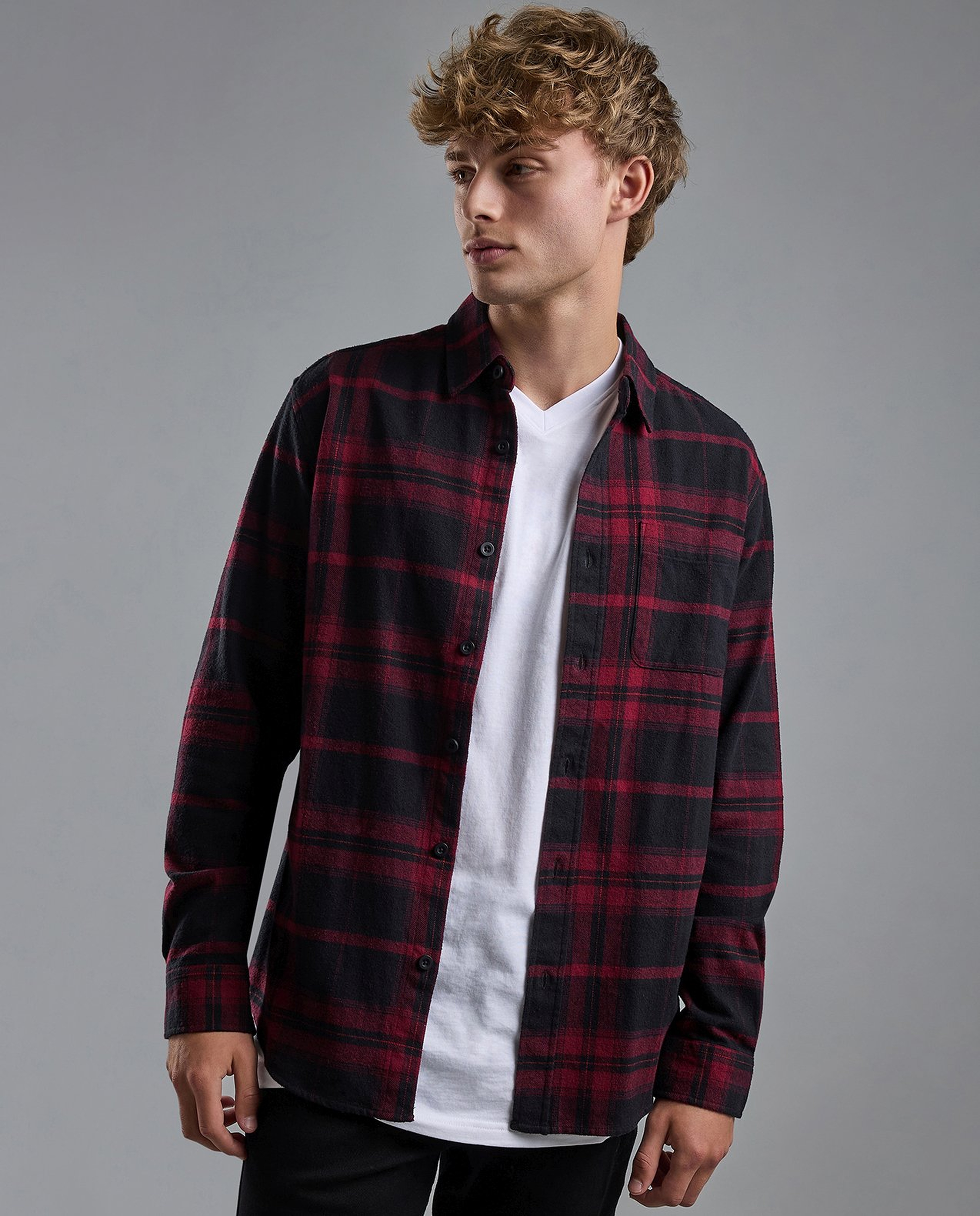 Plaid Shirt with Classic Collar and Long Sleeves