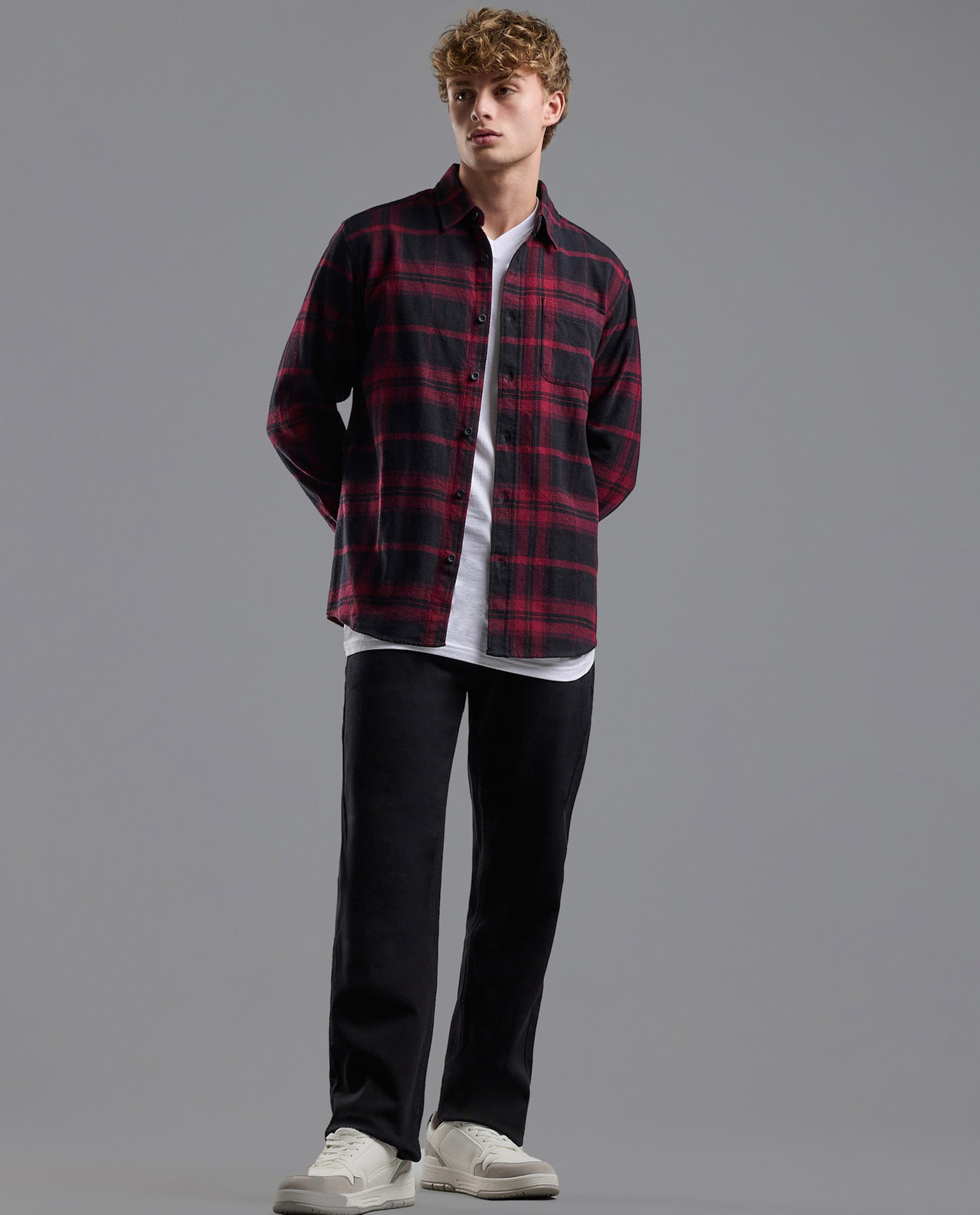 Plaid Shirt with Classic Collar and Long Sleeves