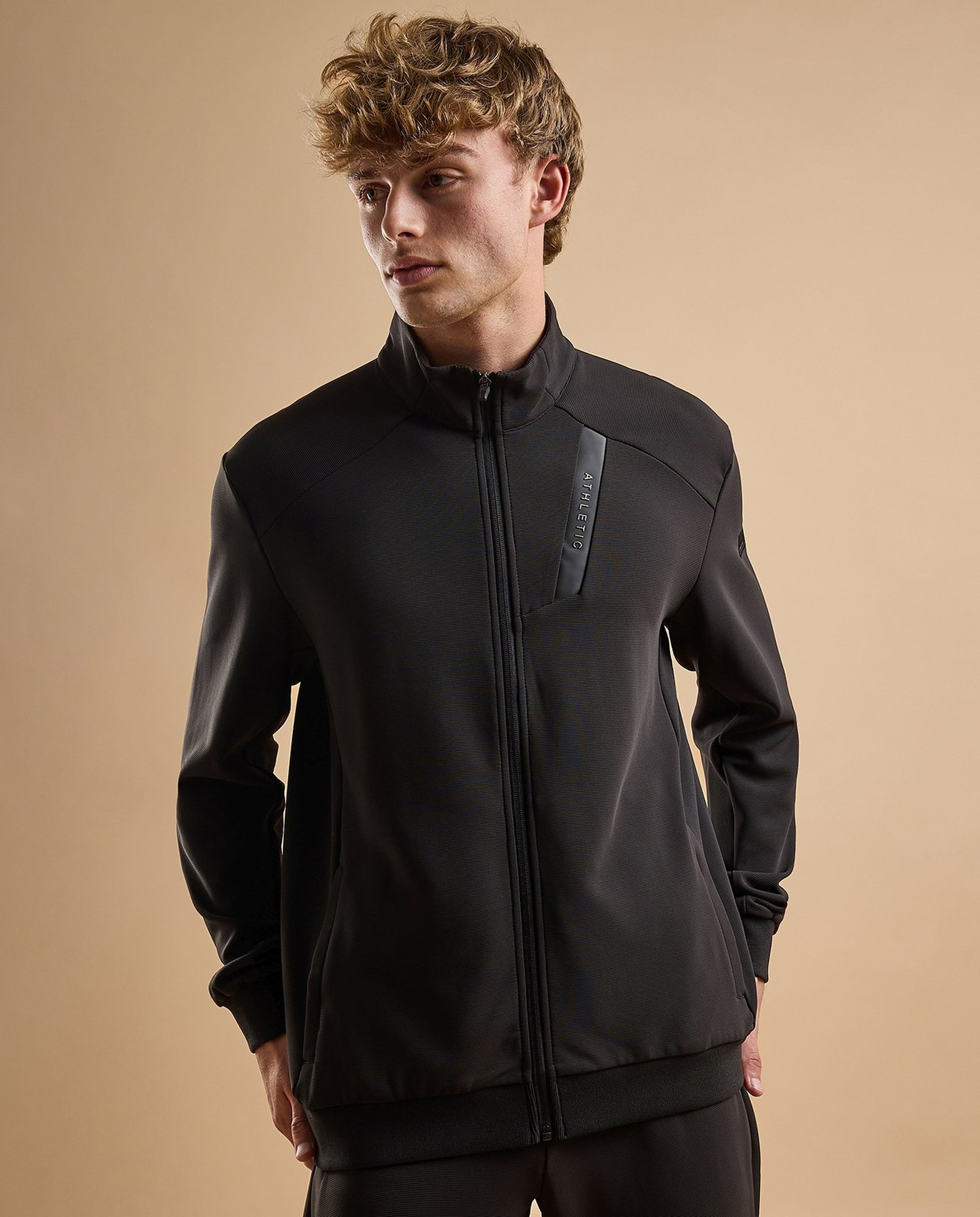 Solid Active Jacket with Zipper Closure