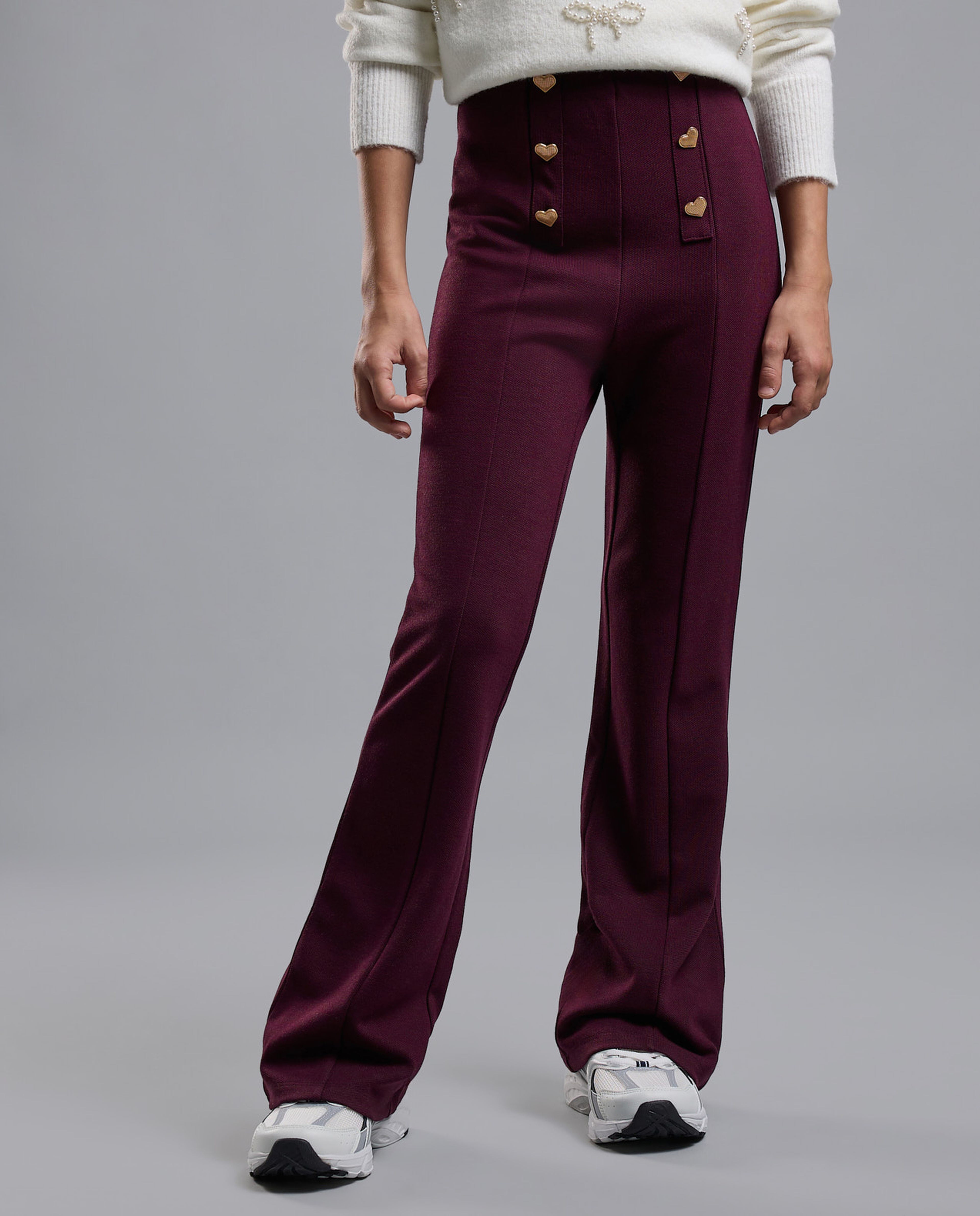 Solid Flared Pants with Elastic Waist