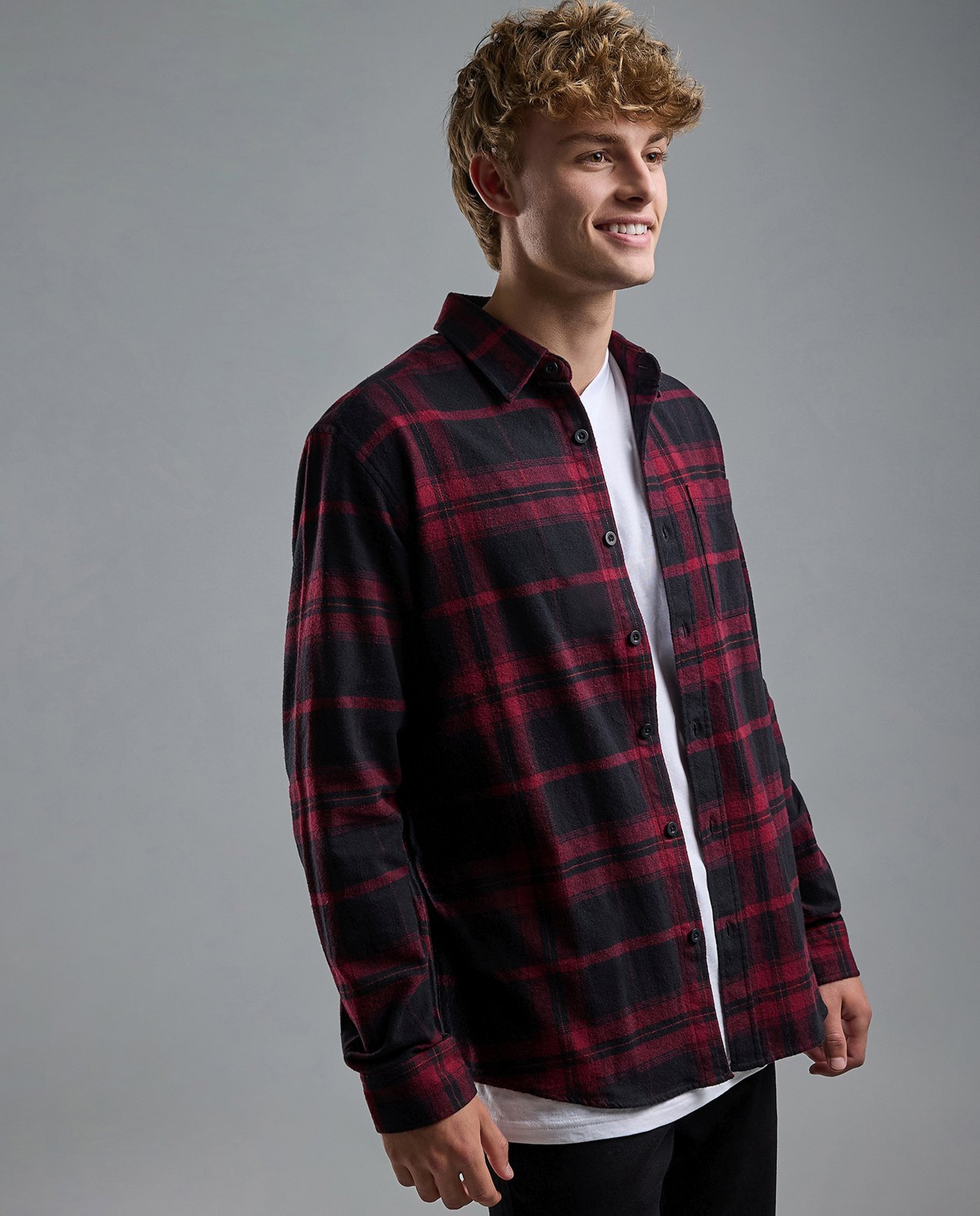 Plaid Shirt with Classic Collar and Long Sleeves