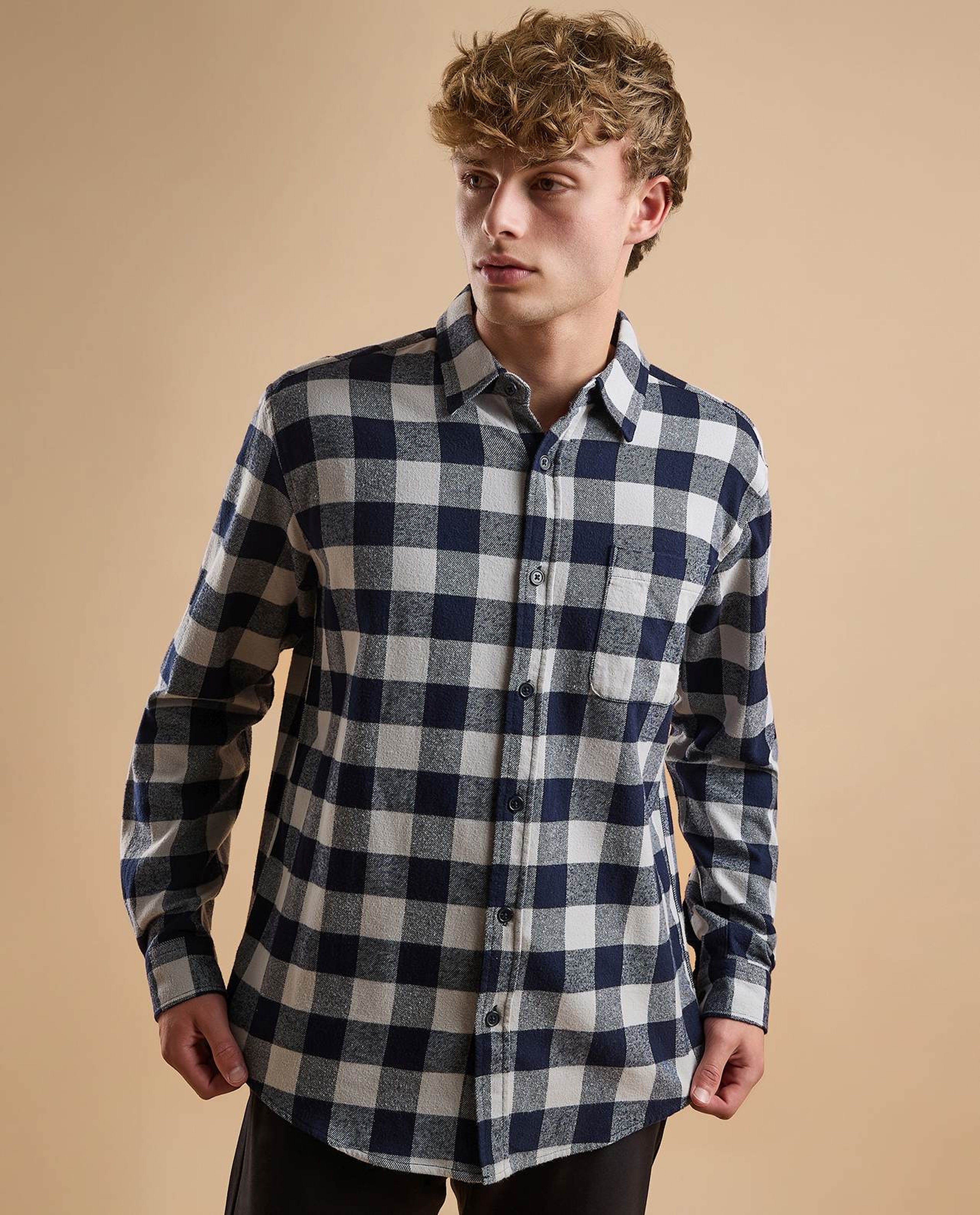 Checkered Shirt with Classic Collar and Long Sleeves