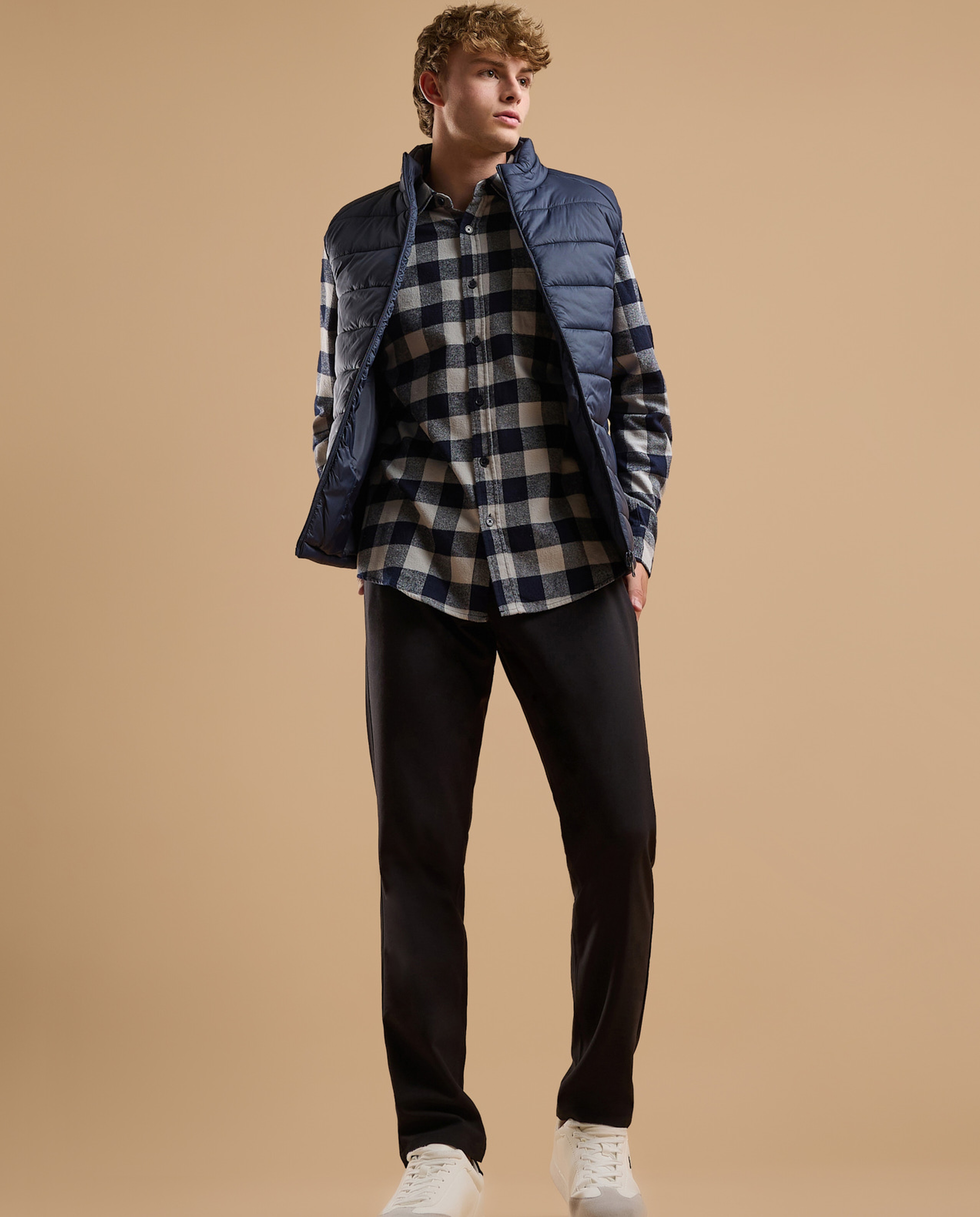 Checkered Shirt with Classic Collar and Long Sleeves