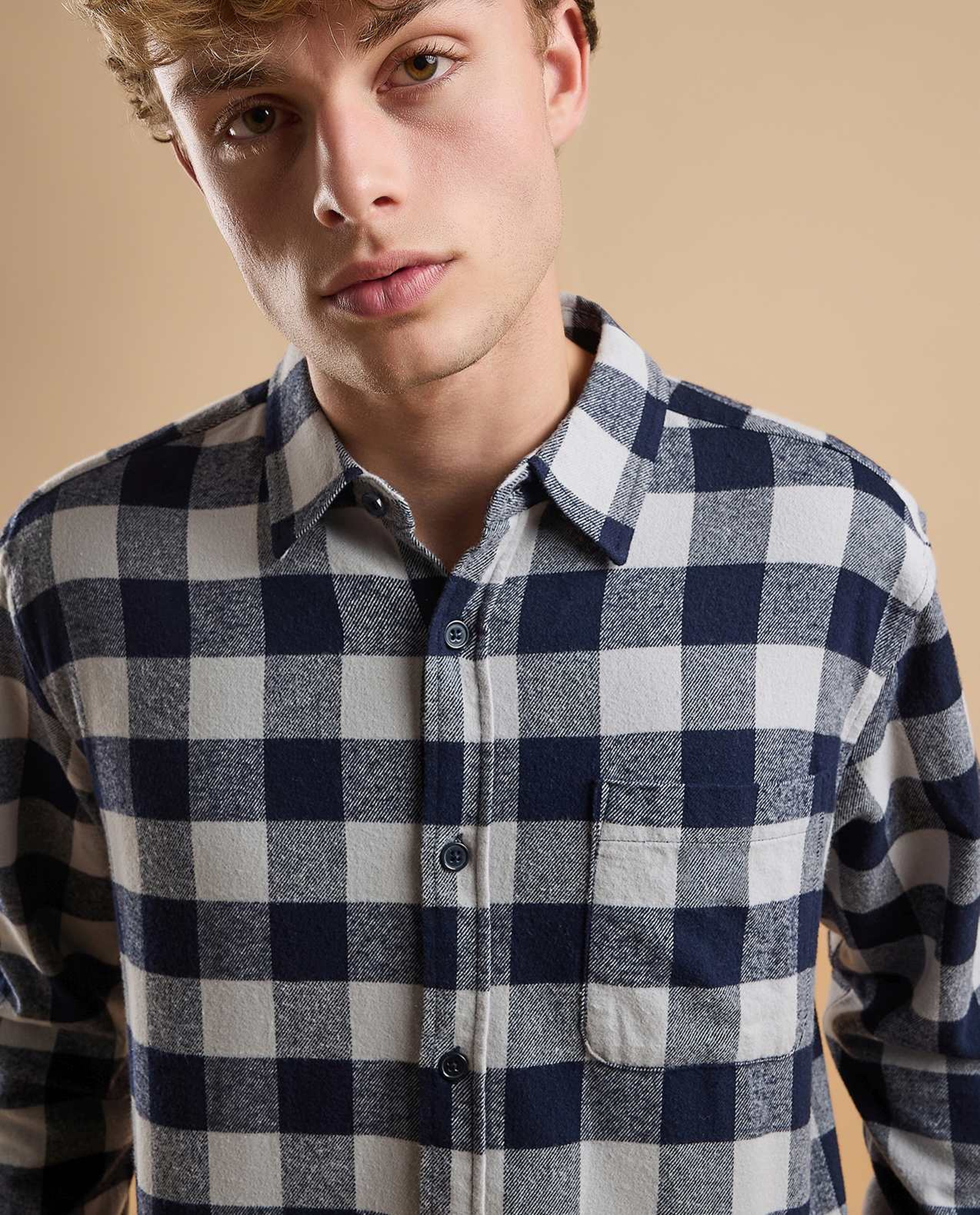 Checkered Shirt with Classic Collar and Long Sleeves