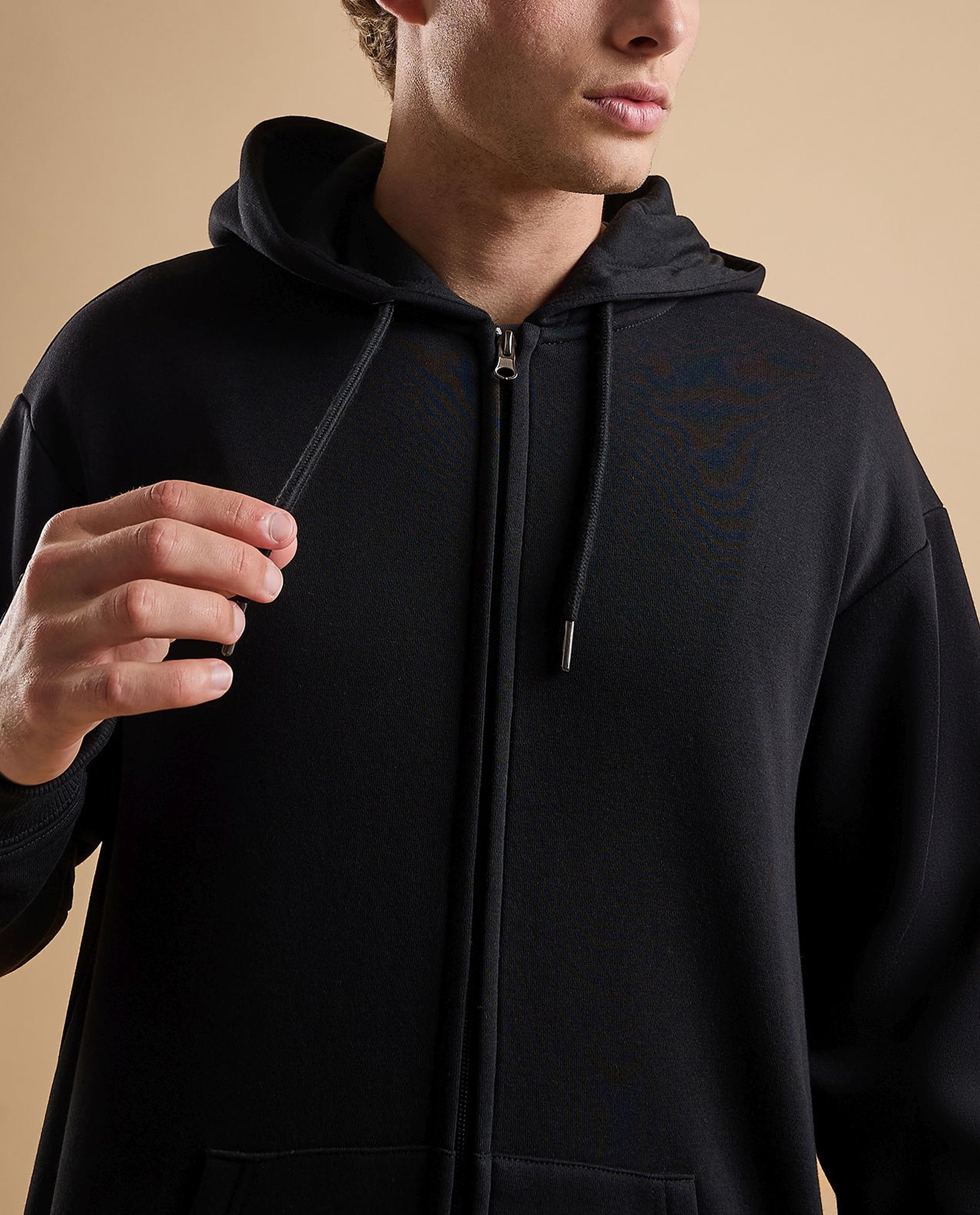 Solid Hooded Jacket with Zipper Closure