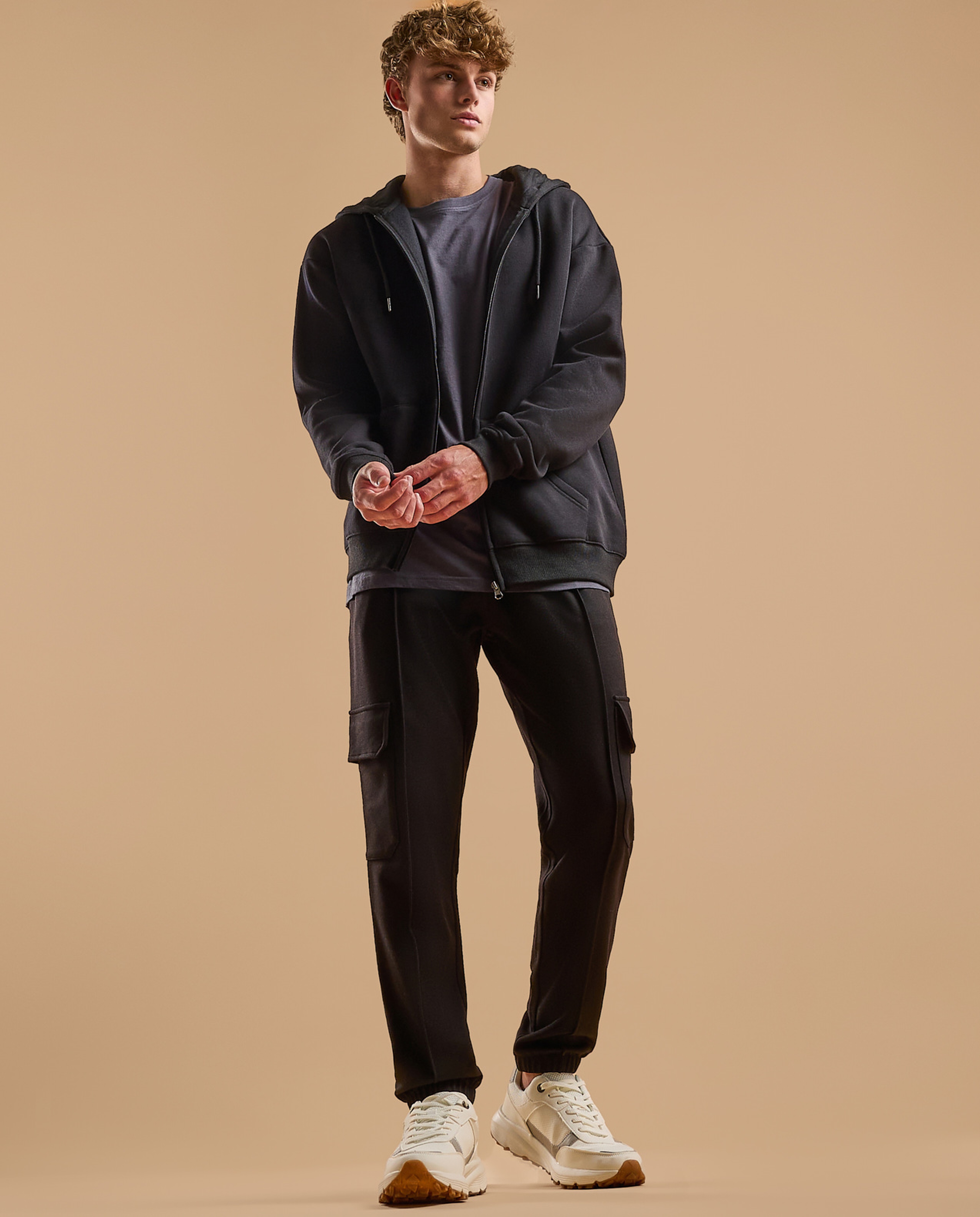 Solid Hooded Jacket with Zipper Closure