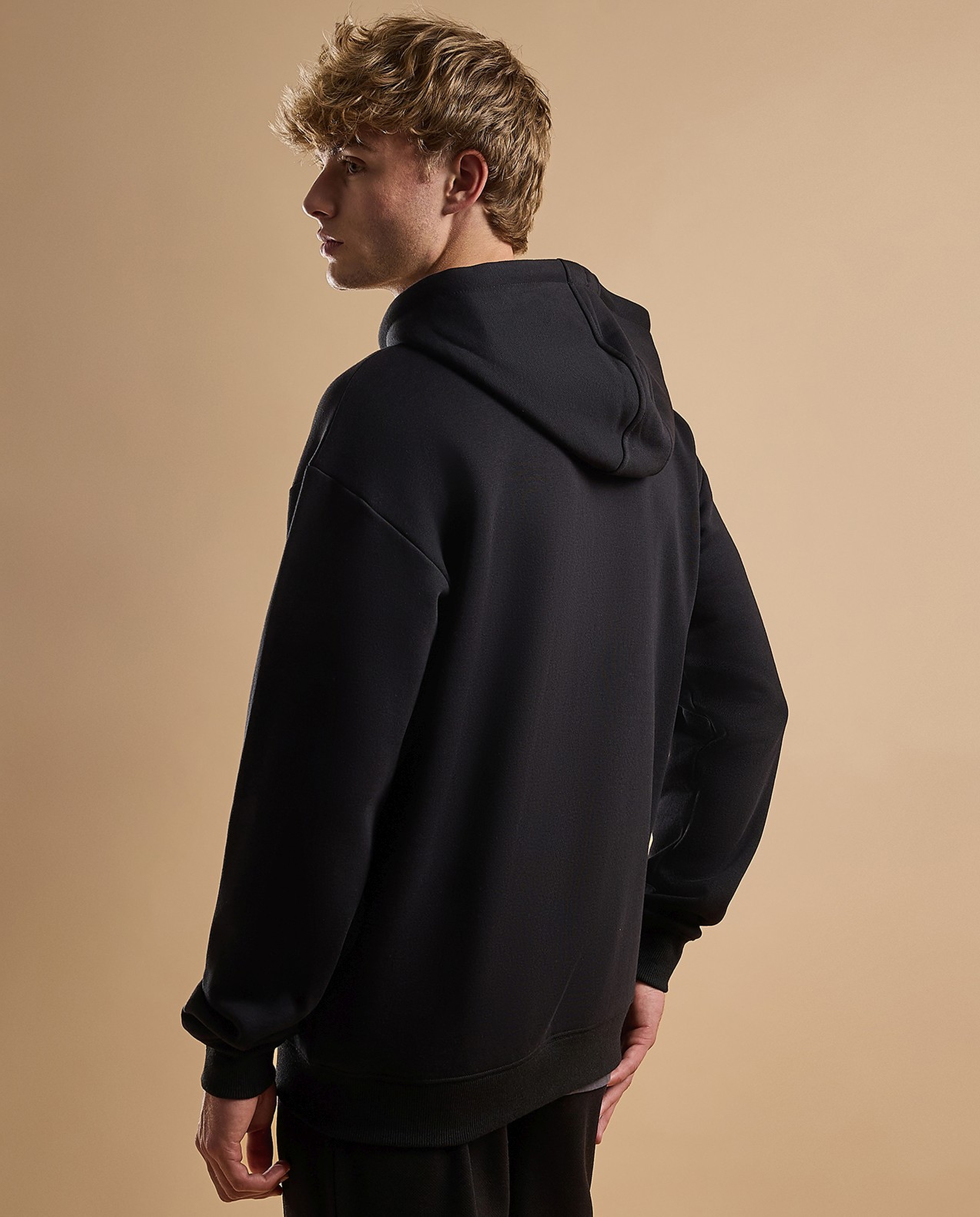 Solid Hooded Jacket with Zipper Closure