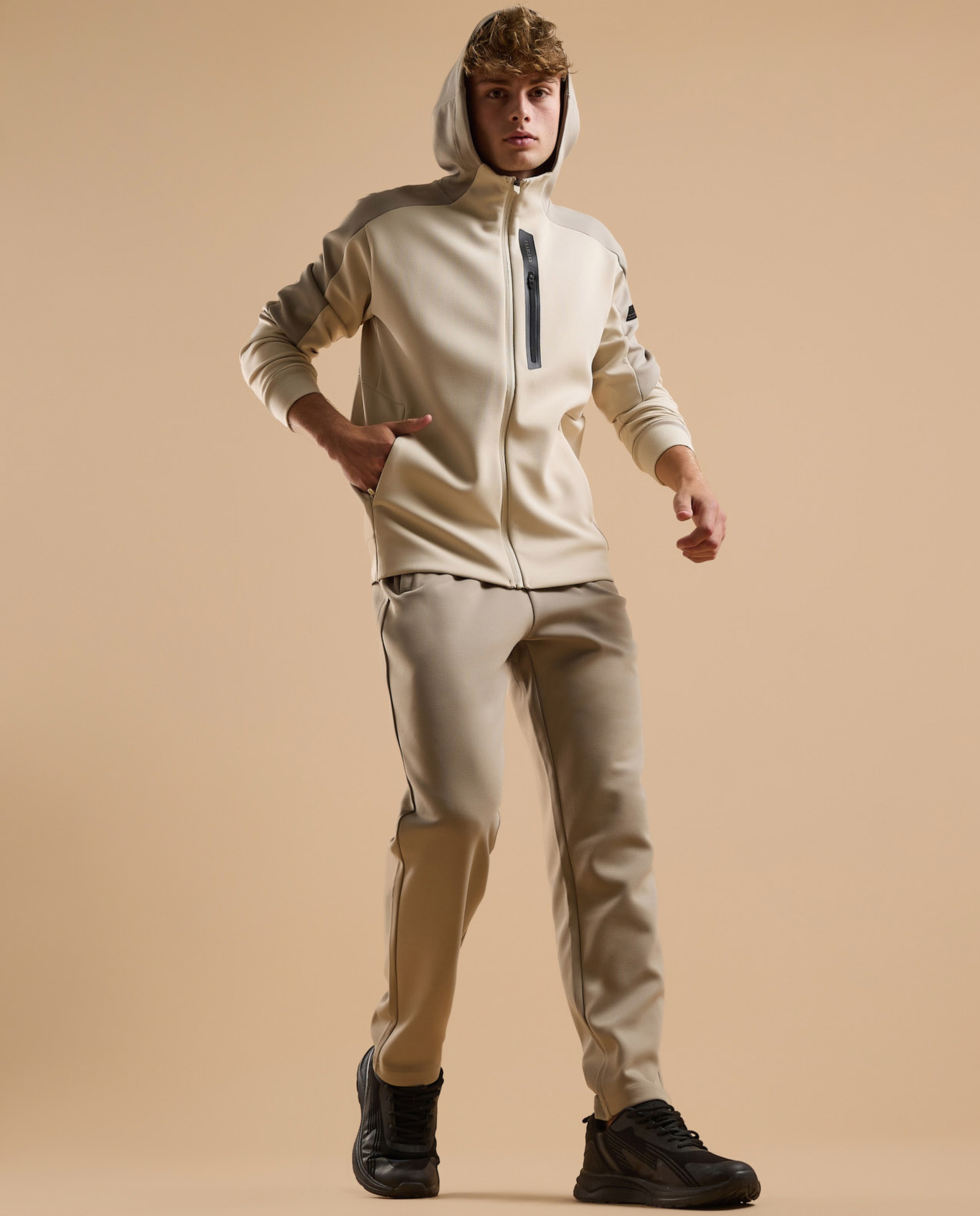 Solid Active Hooded Jacket with Zipper Closure