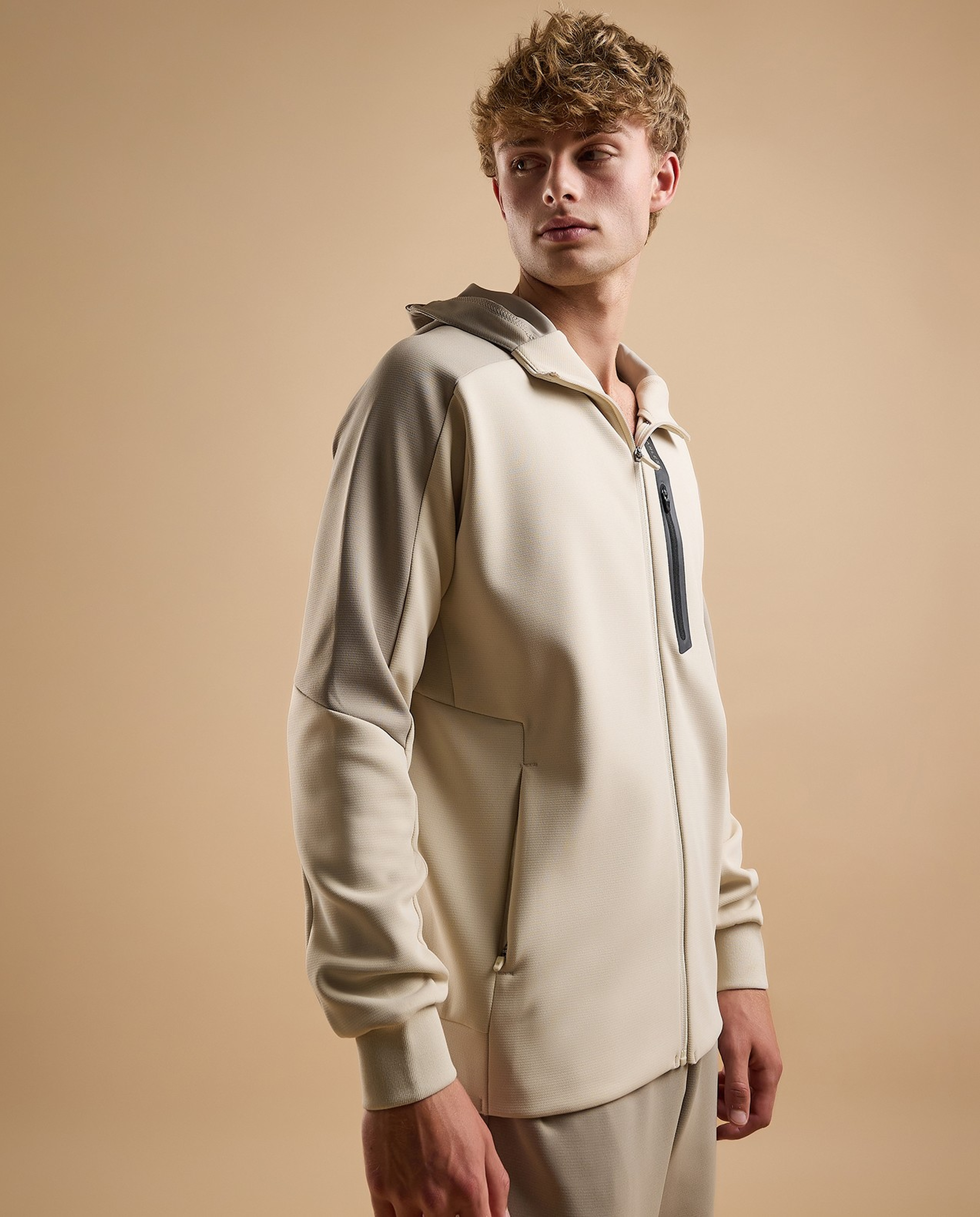 Solid Active Hooded Jacket with Zipper Closure