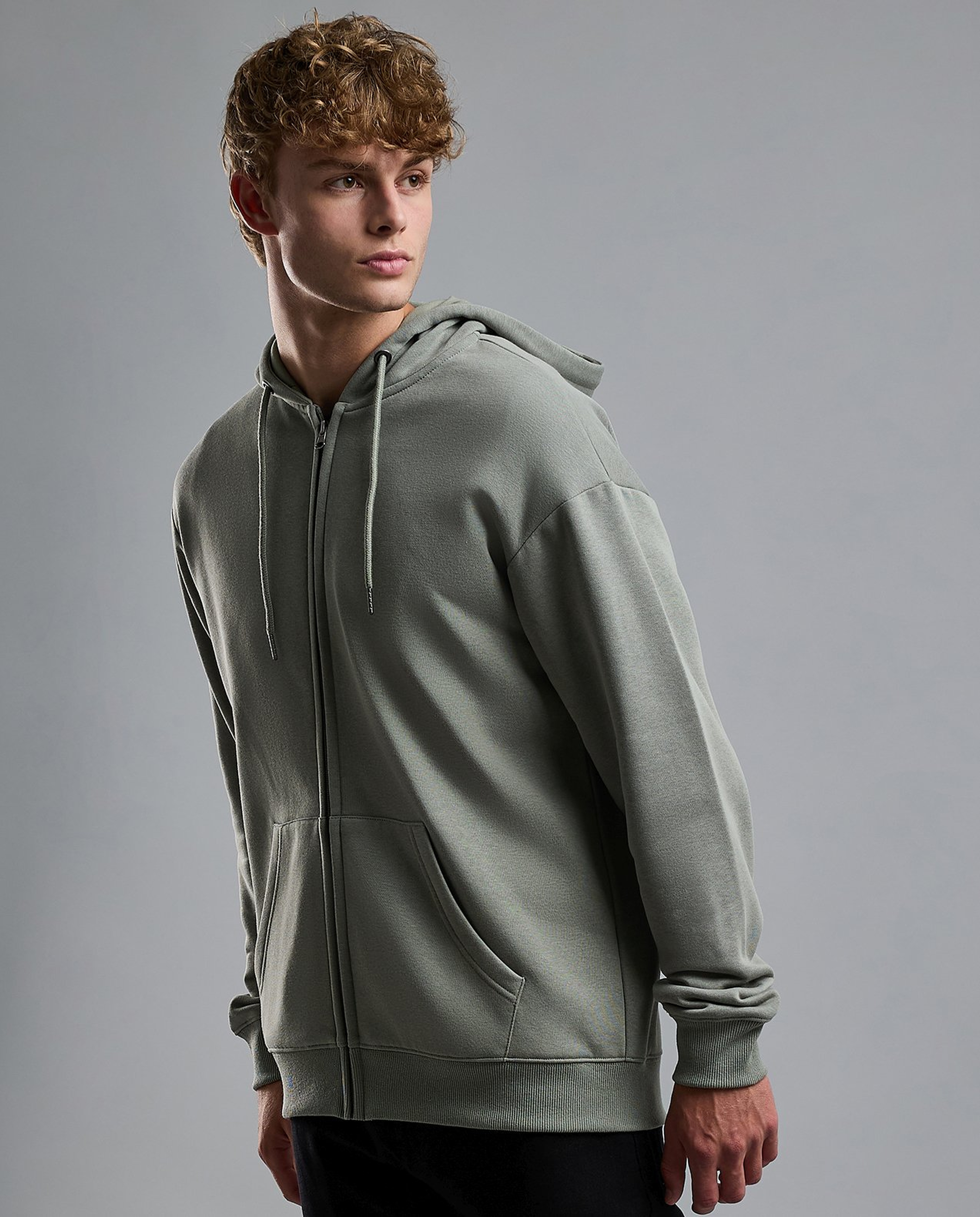 Solid Hooded Jacket with Zipper Closure