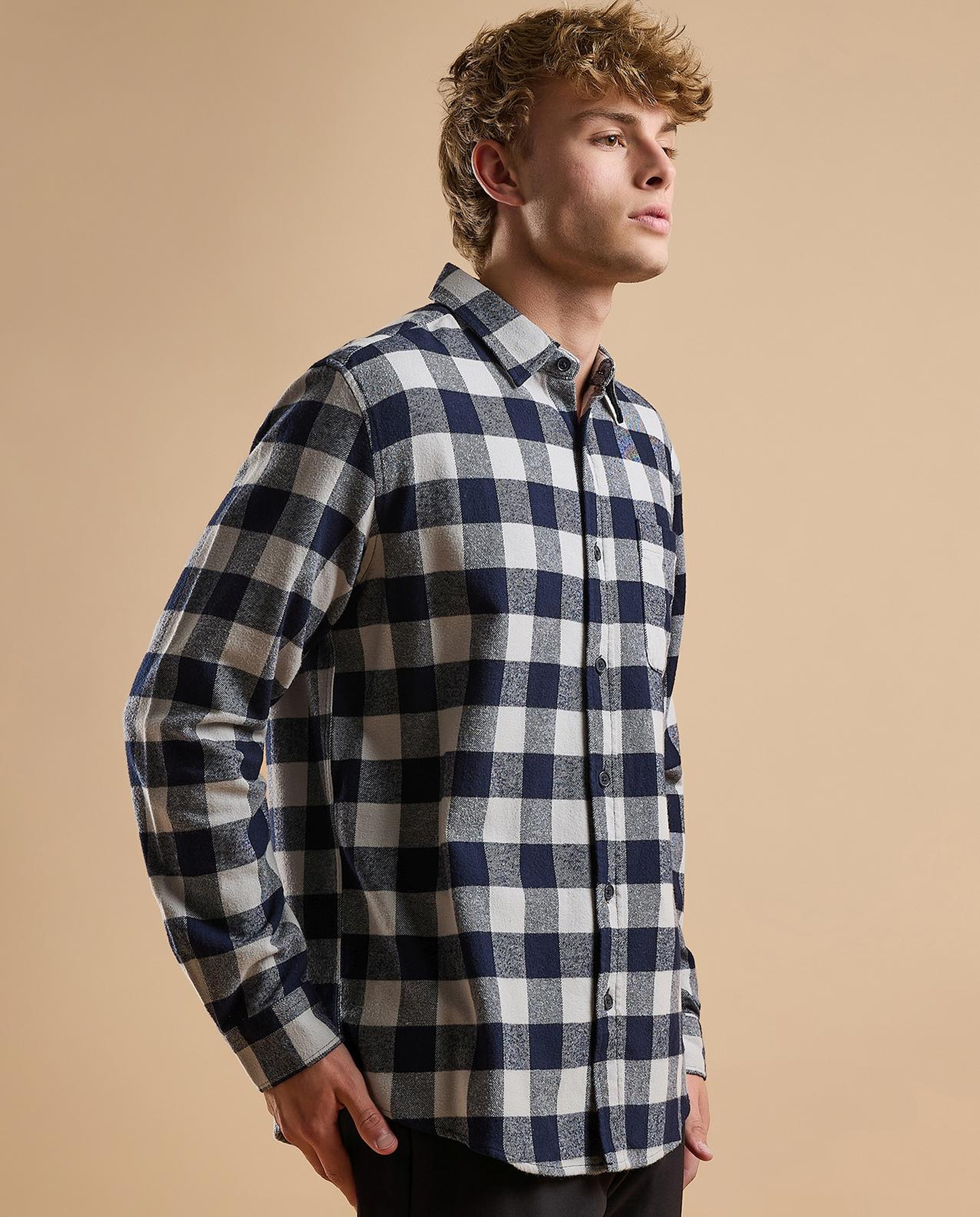 Checkered Shirt with Classic Collar and Long Sleeves