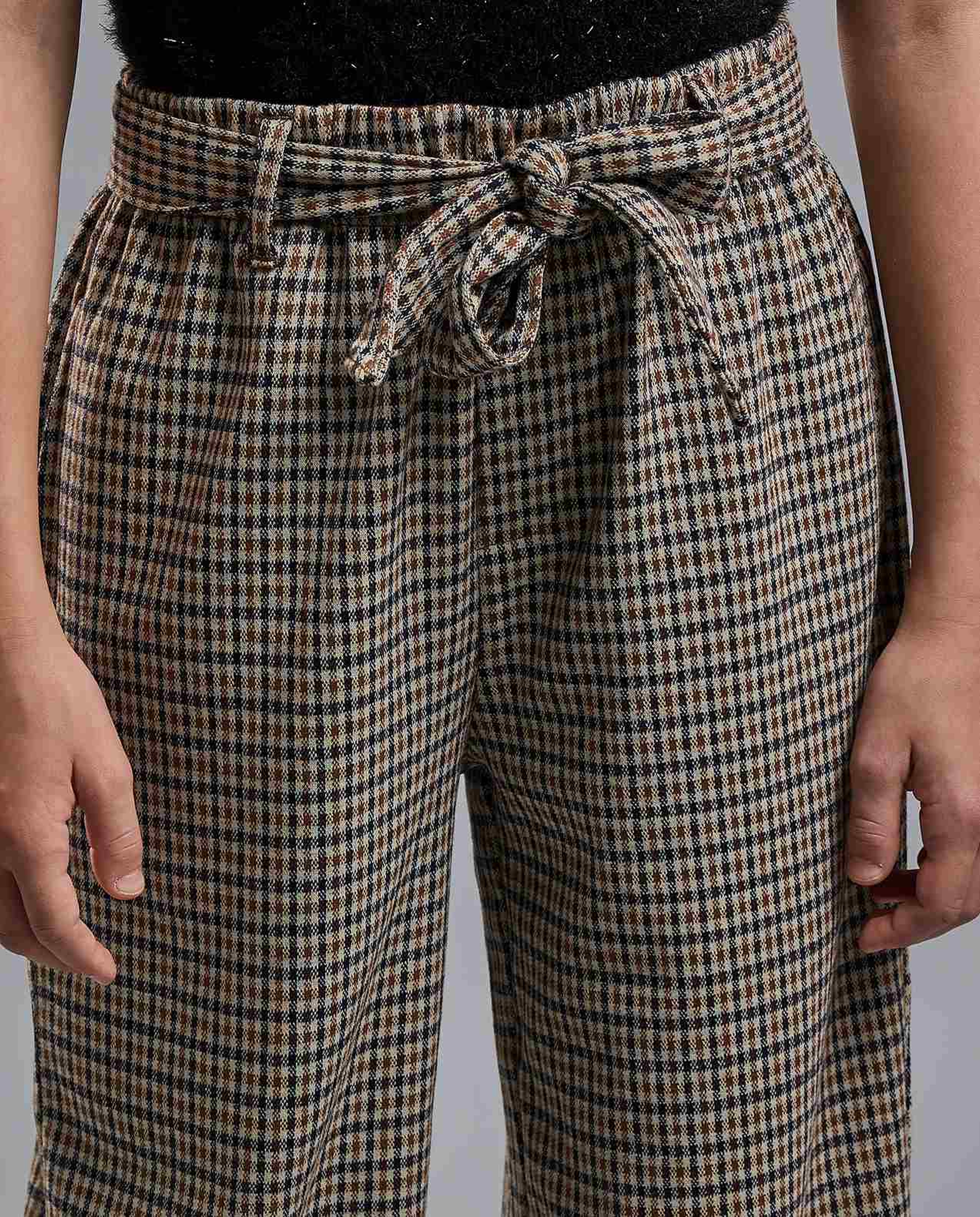 Plaid Relaxed Fit Pants with Elastic Waist