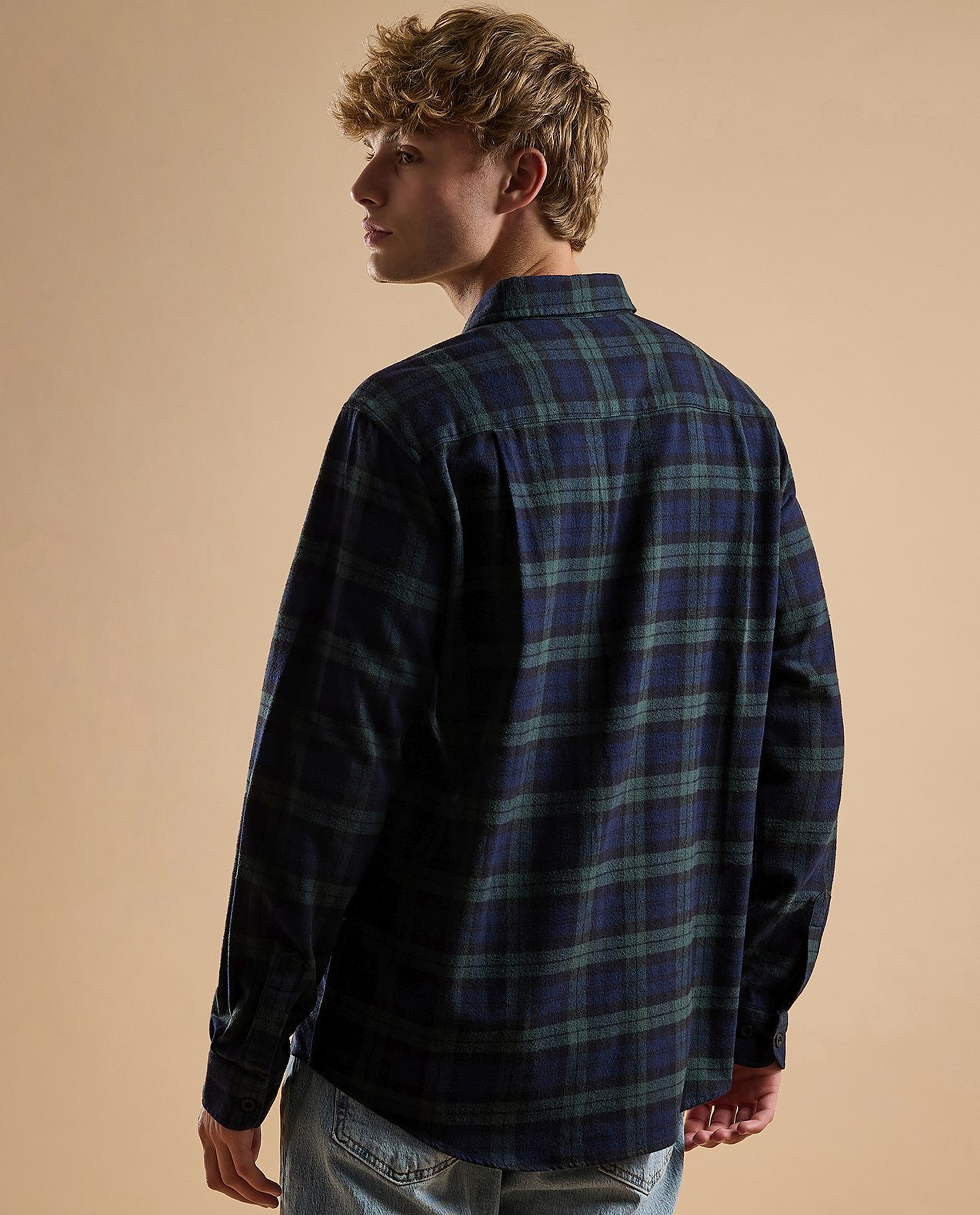 Plaid Shirt with Classic Collar and Long Sleeves