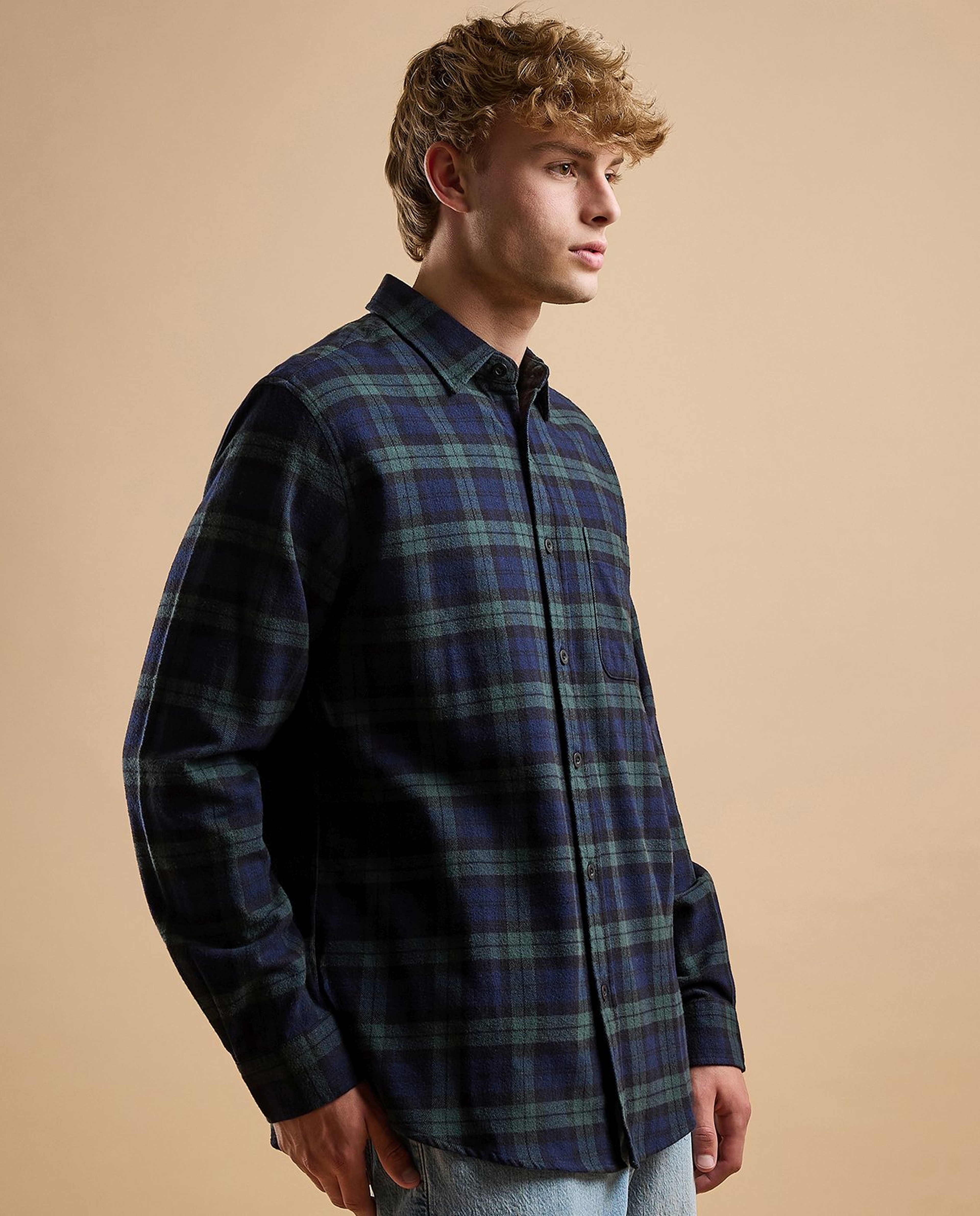 Plaid Shirt with Classic Collar and Long Sleeves