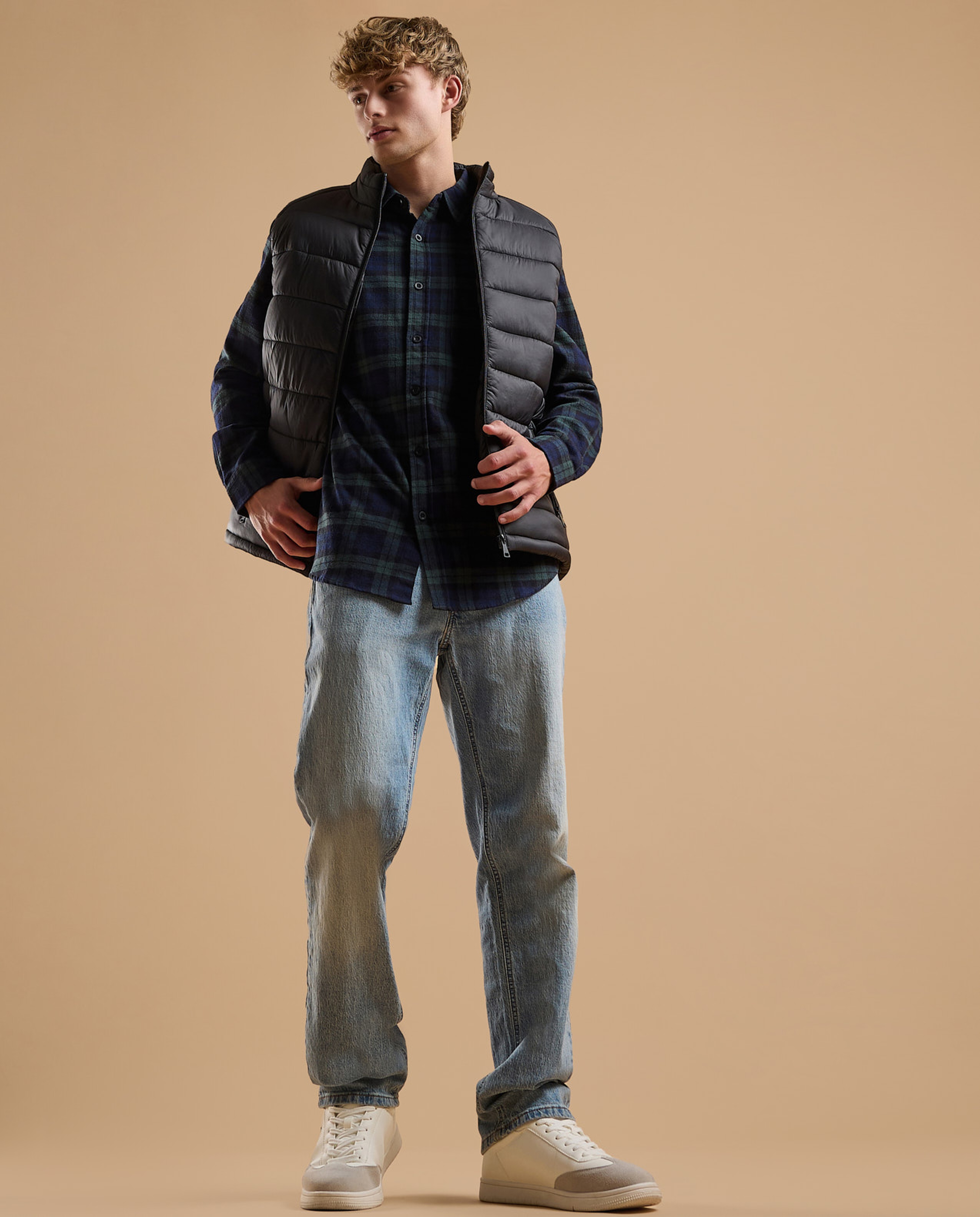 Plaid Shirt with Classic Collar and Long Sleeves