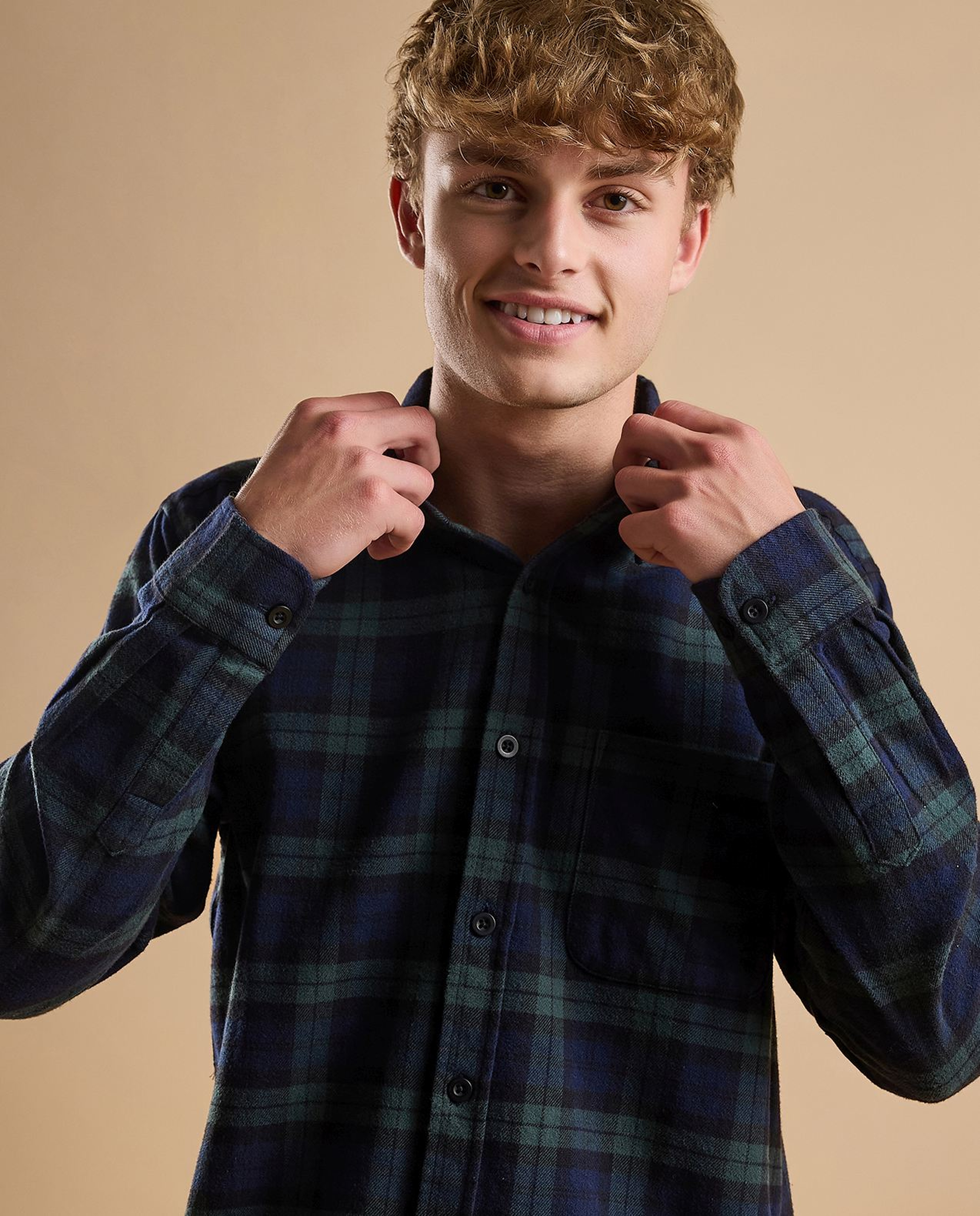 Plaid Shirt with Classic Collar and Long Sleeves