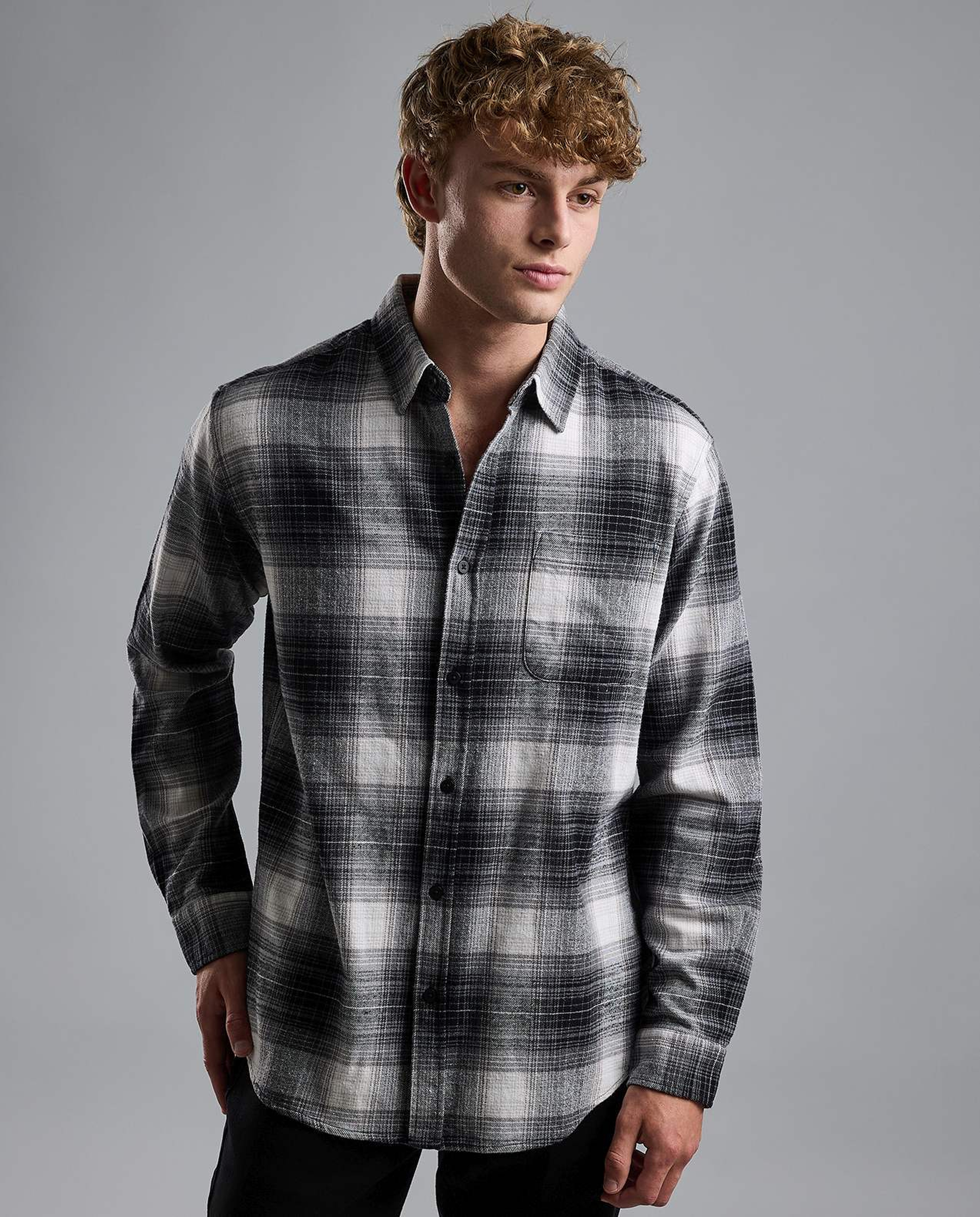 Plaid Shirt with Classic Collar and Long Sleeves