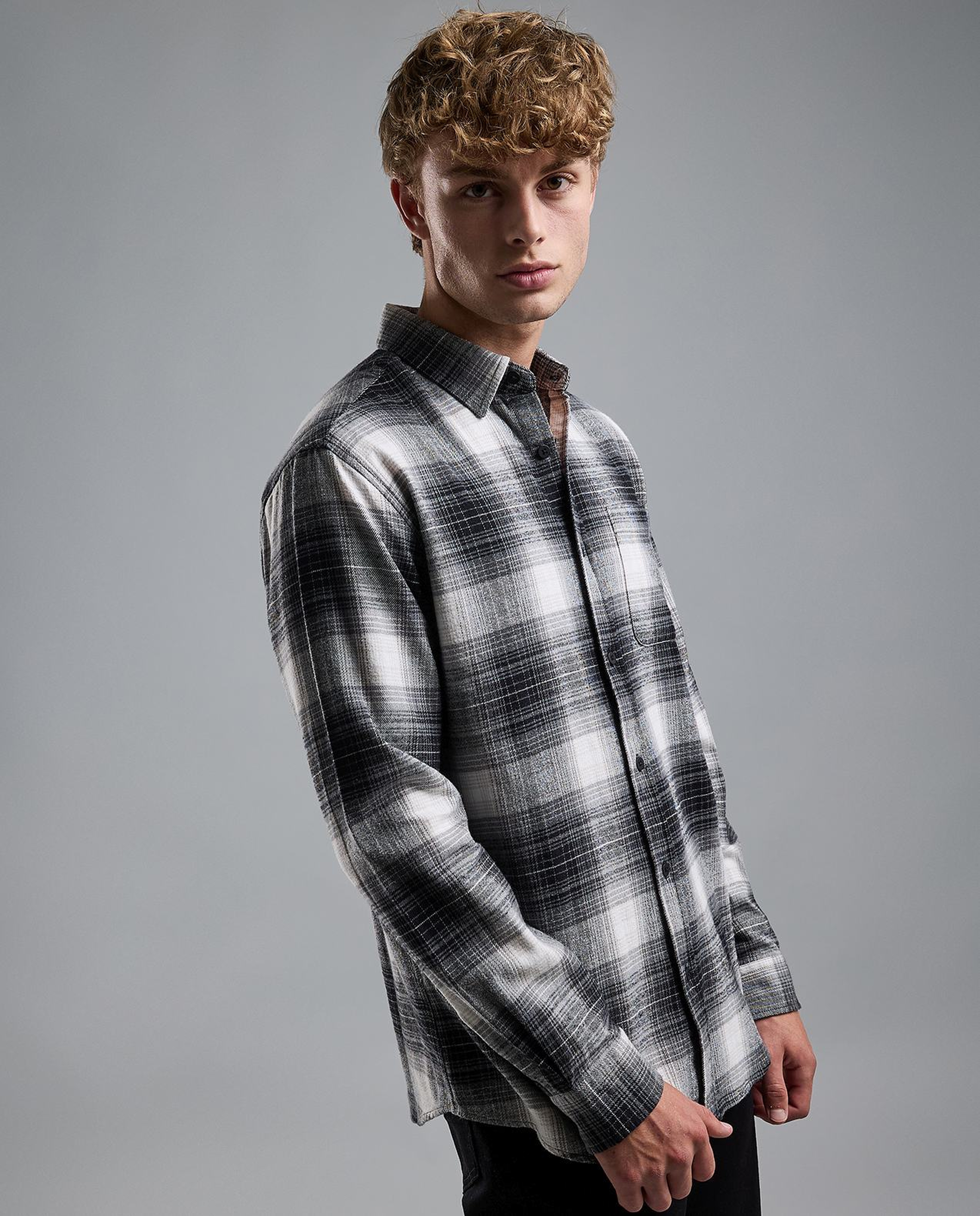 Plaid Shirt with Classic Collar and Long Sleeves