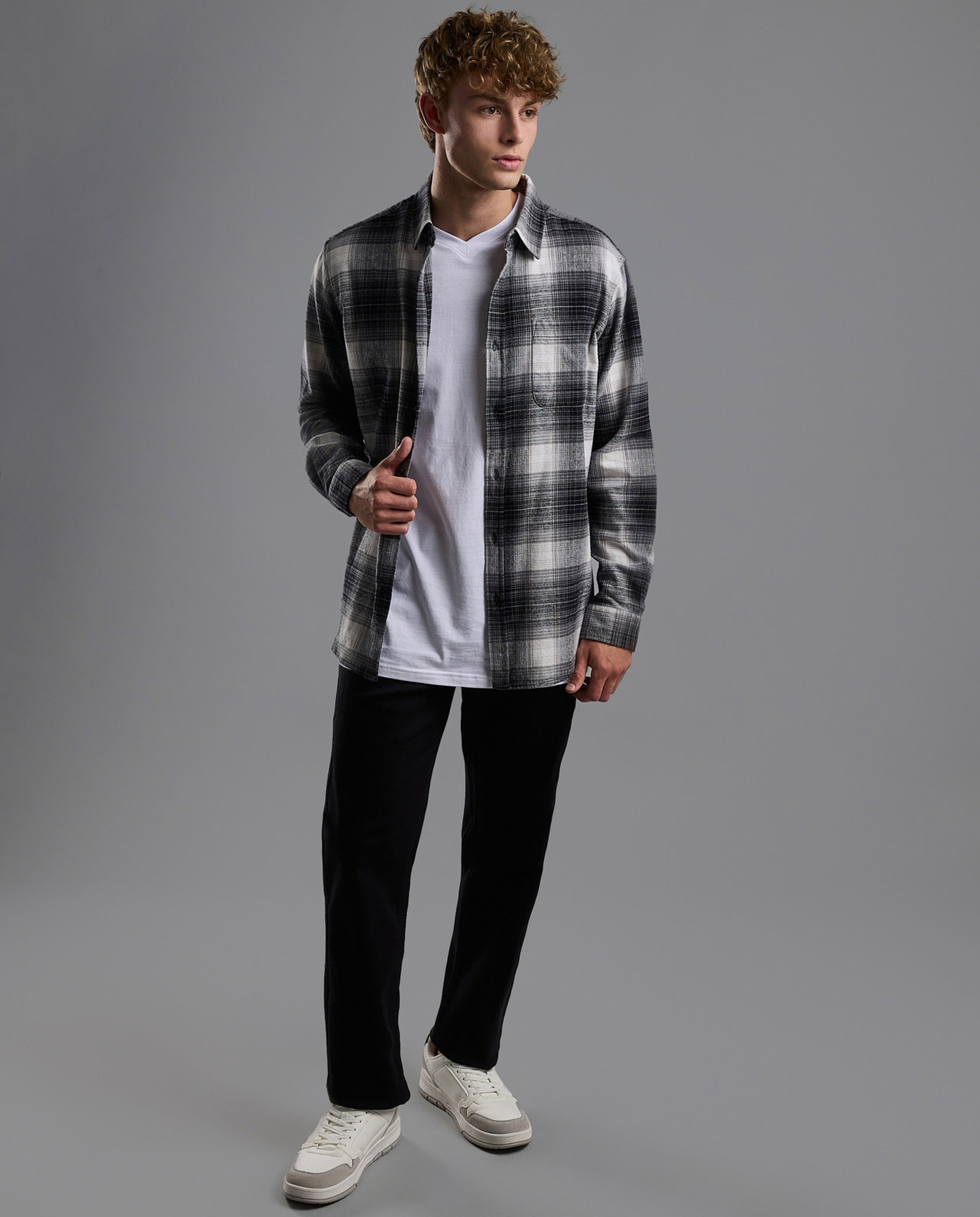 Plaid Shirt with Classic Collar and Long Sleeves