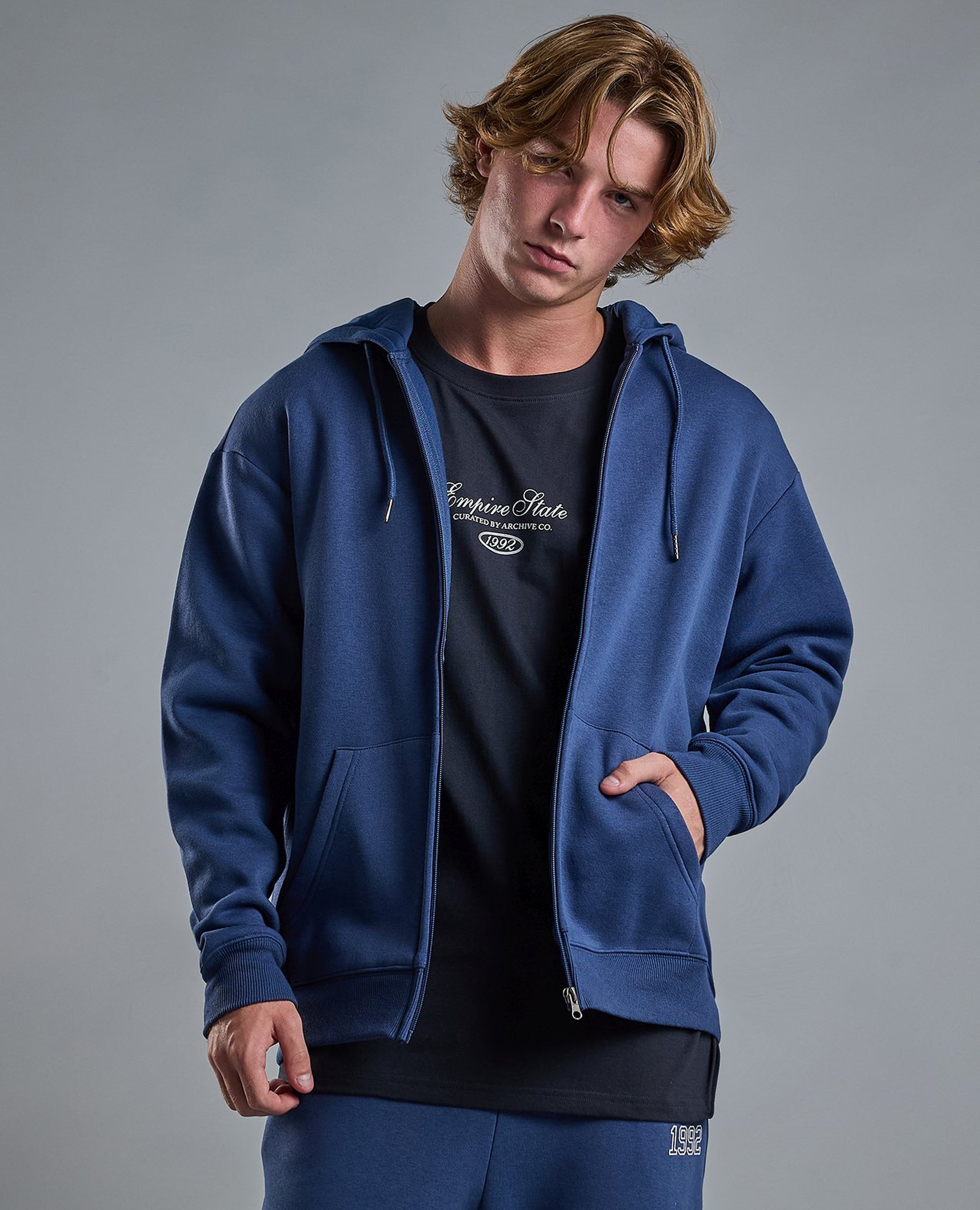 Solid Hooded Jacket with Zipper Closure