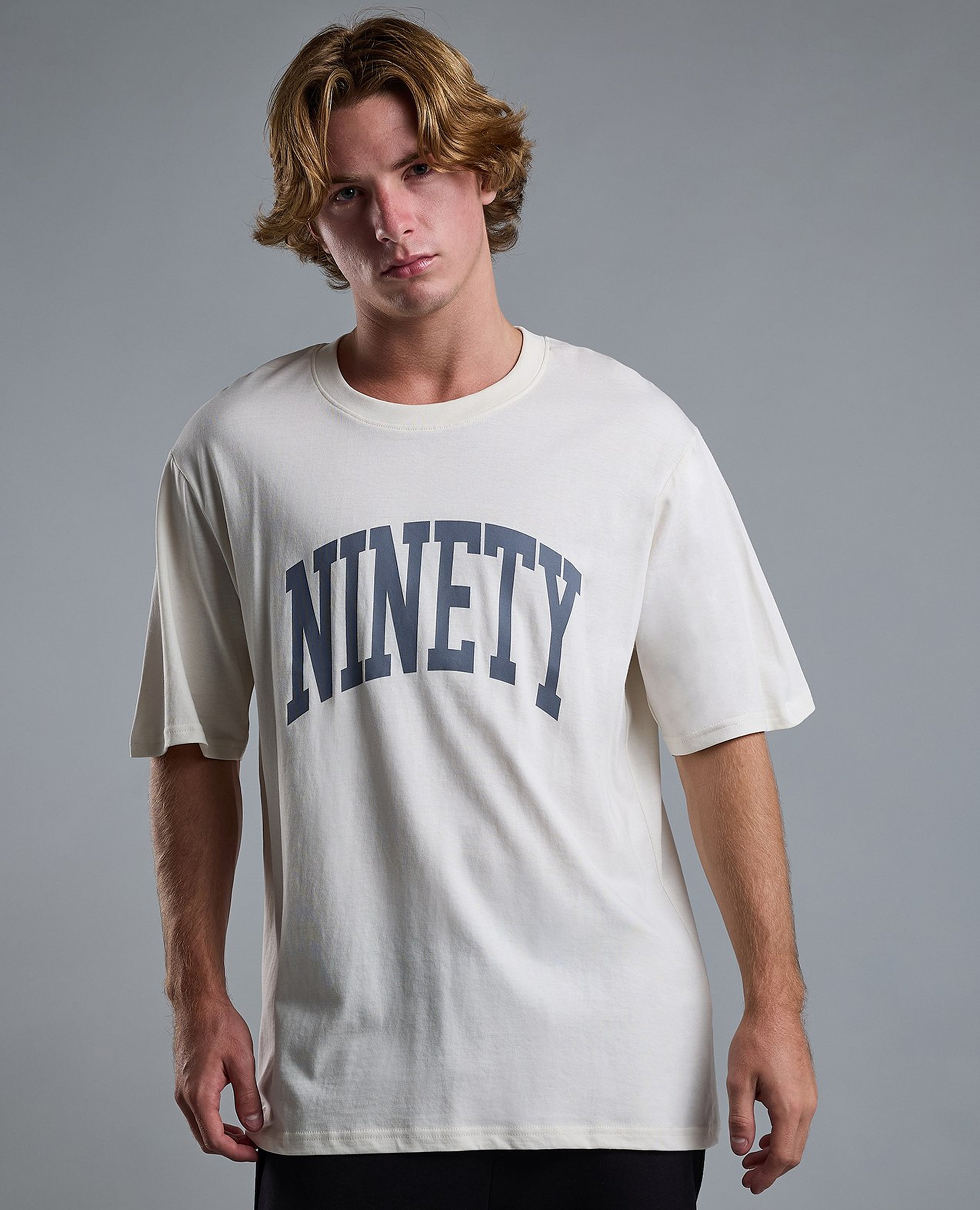 Typography Print T-Shirt with Crew Neck and Short Sleeves